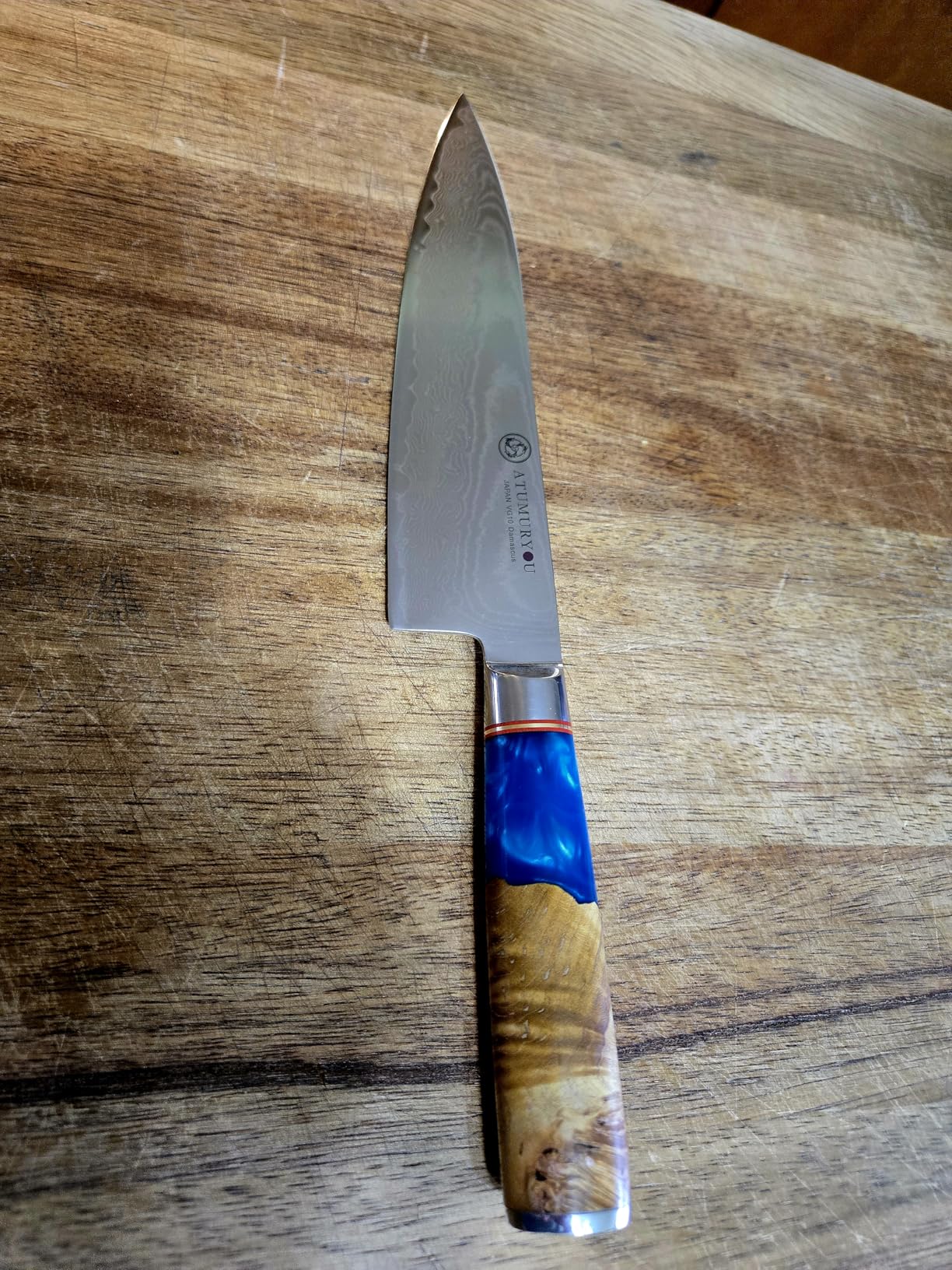 ATUMURYOU Japanese Chef Knife, 8 Inch Damascus Kitchen Knife with VG10 Steel, Ultra Sharp Professional Cooking Knives with Resin Wood Handle, Perfect Father Day Gifts customer photo 2