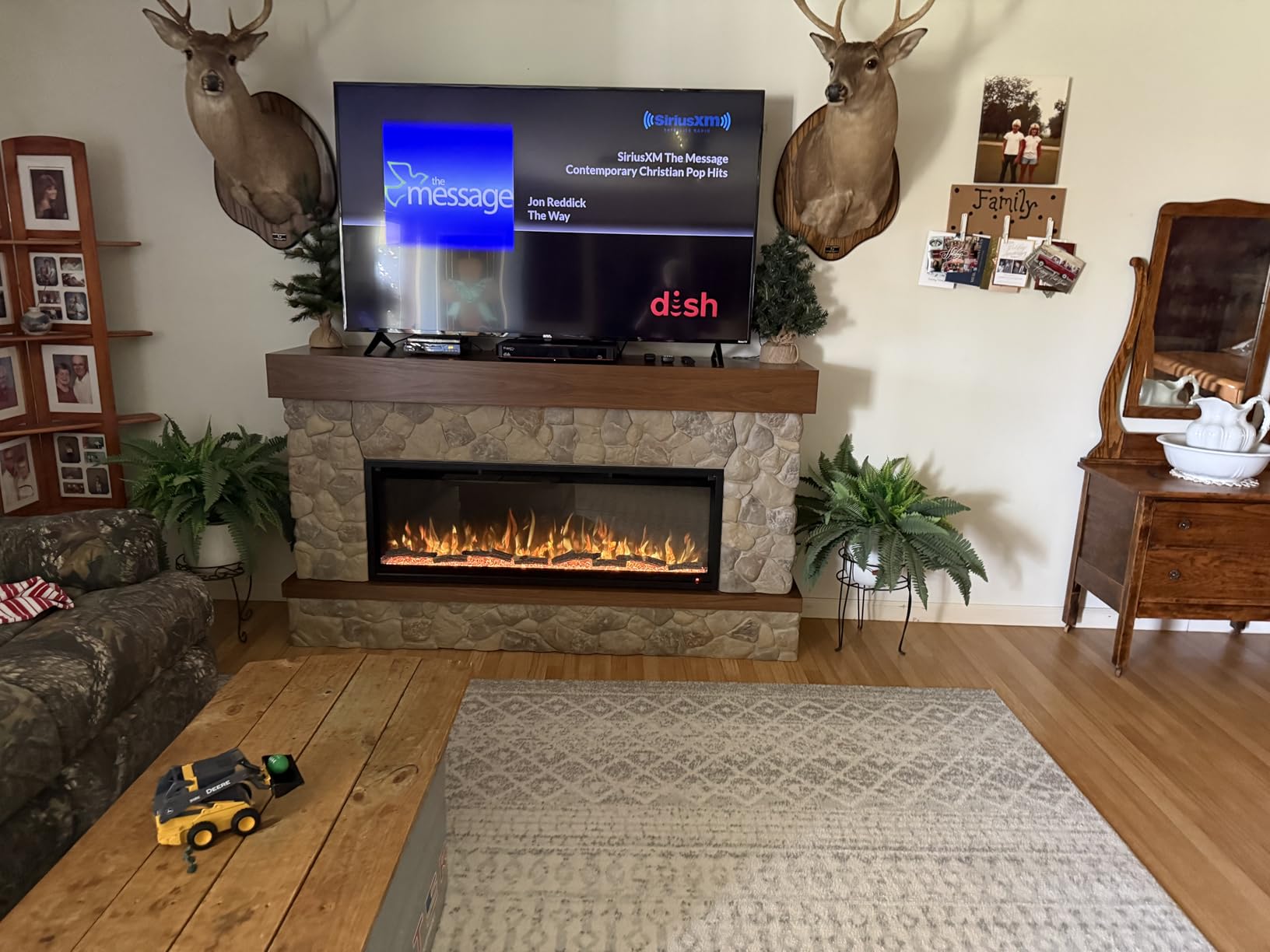 Country Living Brookstone 74 Inch Smart Electric Fireplace Mantel Package | 50 Inch Firebox Insert Heater with Remote | Warm Walnut Shelving | Multi-Color Flames | Alexa/WiFi Enabled customer photo 1