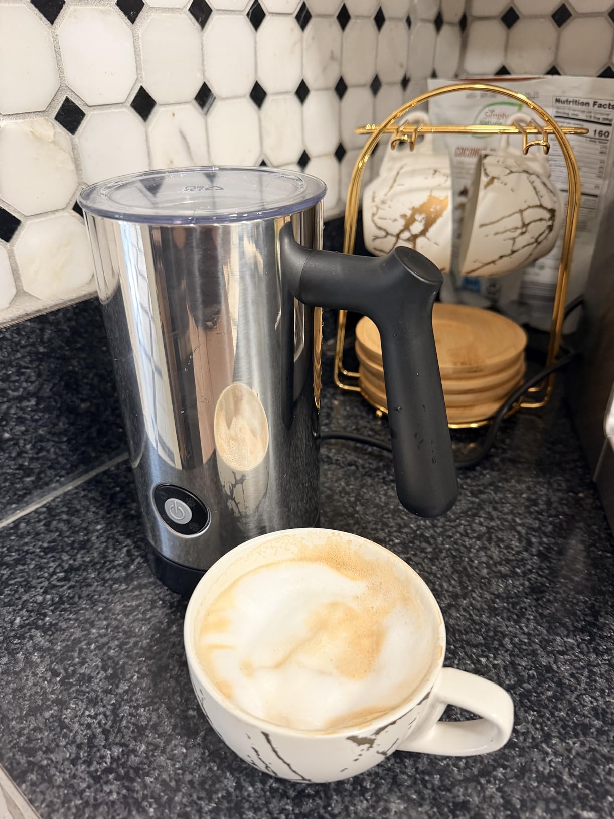 Milk Frother, 4-in-1 Milk Frother and Steamer, 10.6oz Electric Milk Steamer, Automatic Cold and Hot Foam Maker for Lattes, Cappuccinos, Ceramic Lining Interior (Polished) customer photo 1