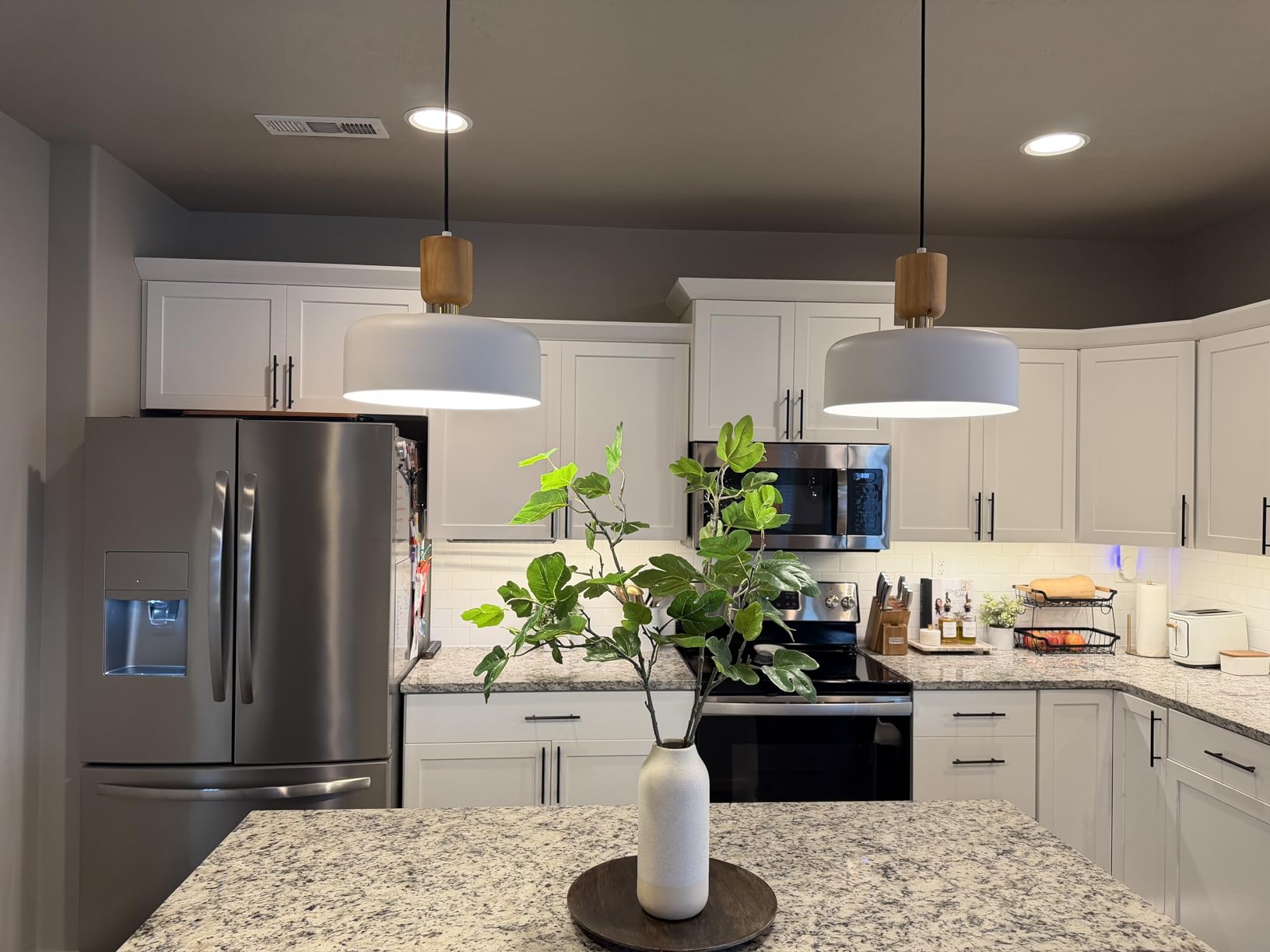 TeHenoo Modern Pendant Lighting,12 inch,Natural Wood and Brass Accent,Adjustable Pendant Light Fixtures for Kitchen Island,Dining Room,Soft Cream customer photo 1