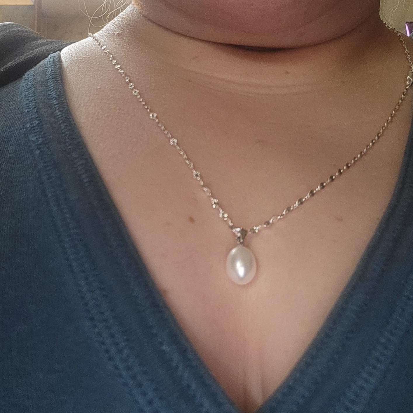 Pearl Necklaces for Women Trendy 925 Sterling Silver Freshwater Cultured Single Pearl Necklace Dainty Pendant Necklace customer photo 1