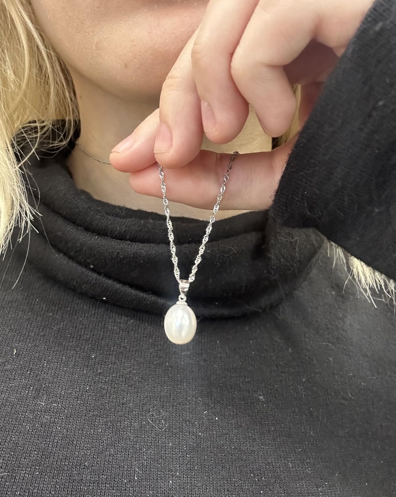 Pearl Necklaces for Women Trendy 925 Sterling Silver Freshwater Cultured Single Pearl Necklace Dainty Pendant Necklace customer photo 2