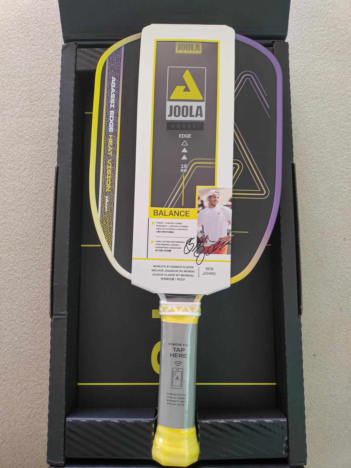 JOOLA Agassi Heat Vision 16mm Pickleball Paddle - New Shape w/Extended Sweet Spot - Textured Carbon Fiber Surface for Spin - SK Film for Less Vibration - USAP Approved - NFC Chip Enabled customer photo 1