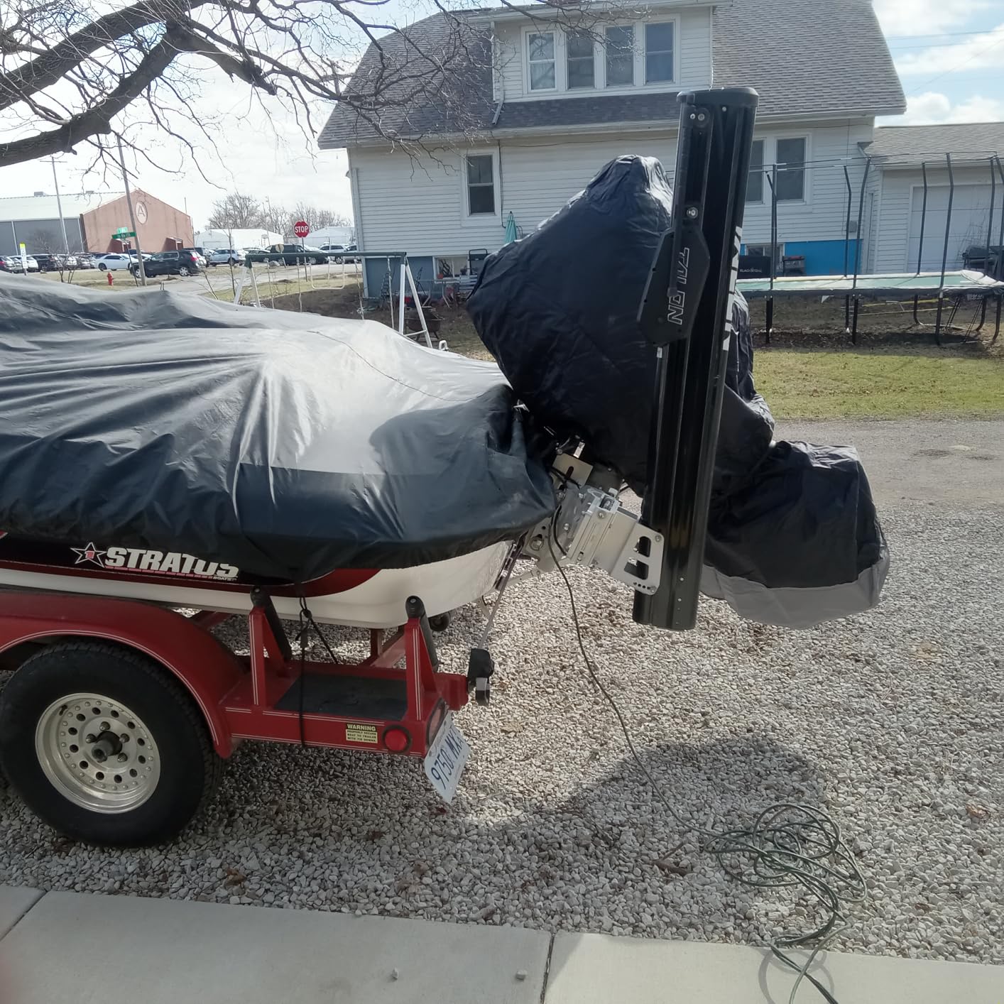Outboard Motor Cover, 1200D Full Boat Motor Cover with Soft Cotton Lining Fit 135-250 HP Motor, Waterproof & Heavy Duty, Windproof Outboard Engine Cover with Elastic Cord, Zipper, Black with White customer photo 1
