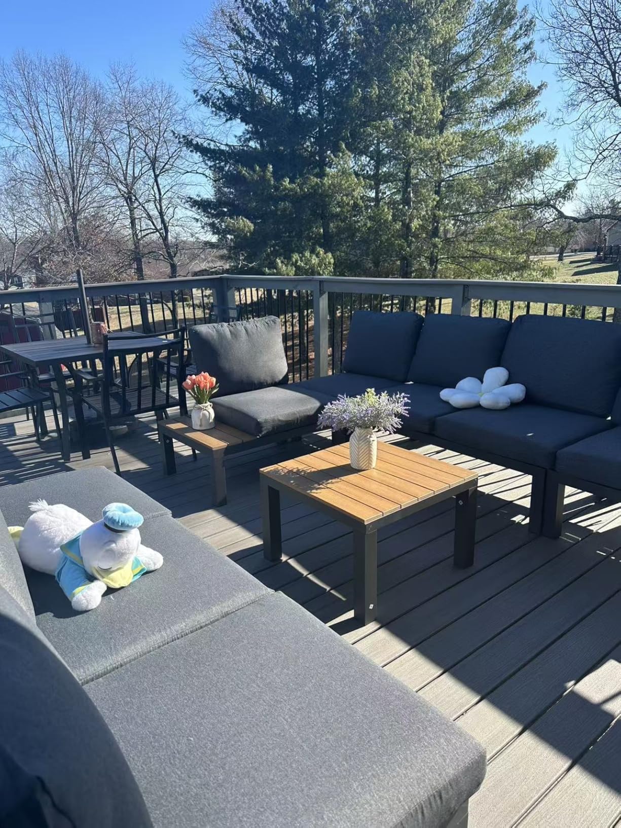 Aluminum Modular Outdoor Patio Furniture Set, 6 Seats Sectional Sofa Set with Adjustable Backrest & Thick Cushions, All-Weather L-Shaped Corner Set with Table for Garden & Yard, Gray customer photo 2