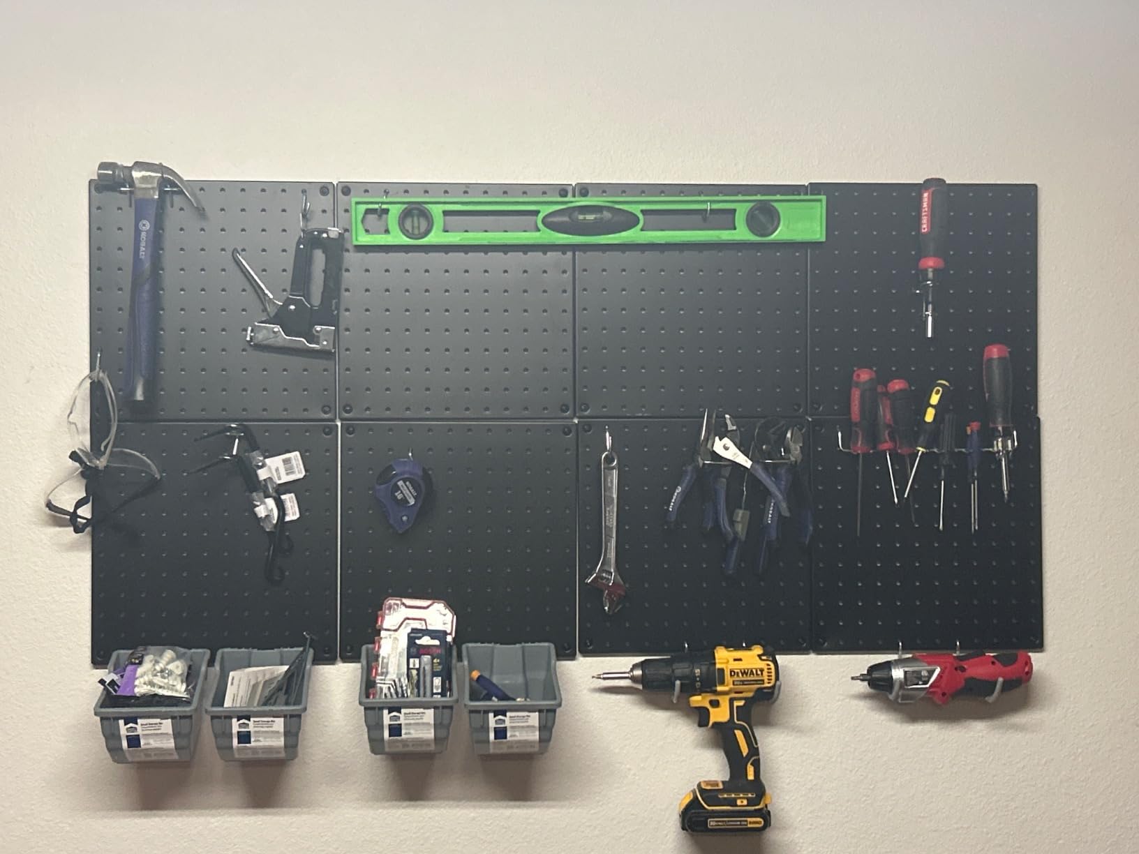 Peg Board, 70PCS Heavy Duty Metal Pegboard with Hooks, 6 Pack Black Peg Board Panels, 50lbs Load Capacity Each, Pegboard Wall Organizer for Garage, Workshop, Craft Rooms Total 24