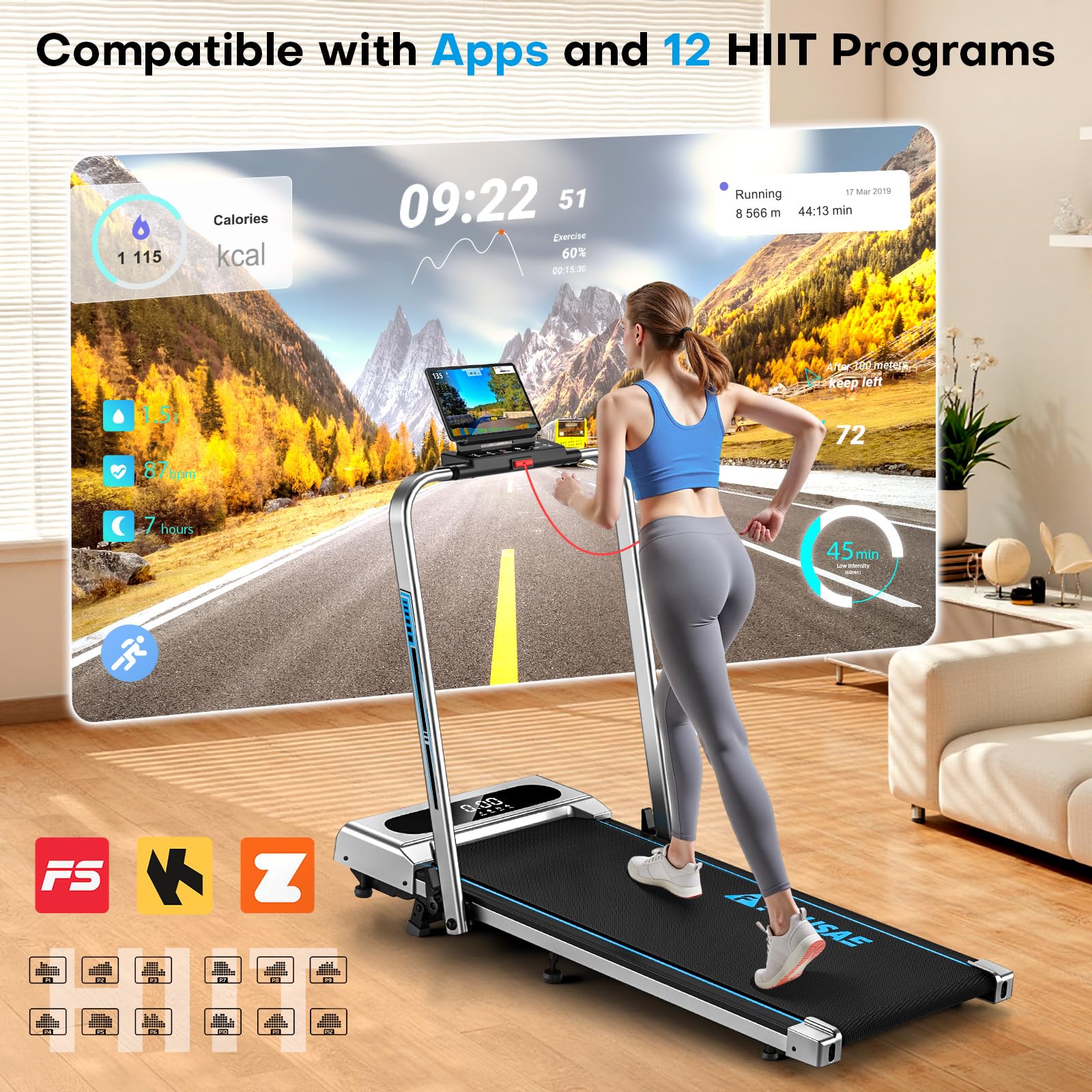 5 in 1 Foldable Treadmill, 7.5 MPH Treadmills for Home with App Compatible, Treadmill with 10% Incline, 3.0HP Brushless Drive, Remote Control and LED Display, 12 HIIT Programs, 400 LBS Capacity customer photo 2