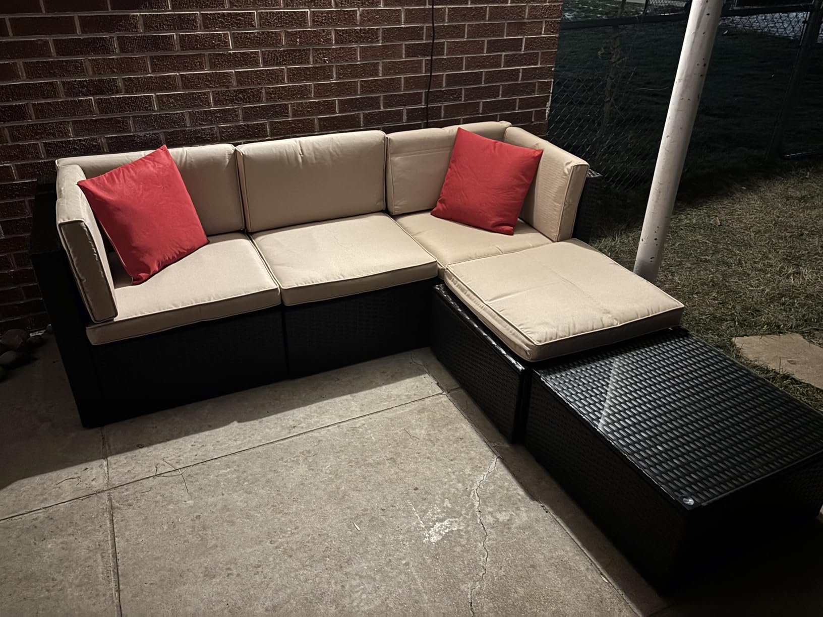 Vongrasig 7 Pieces Patio Furniture Sets, Outdoor Patio Conversation Set PE Rattan Wicker Sectional Sofa Couch with Glass Coffee Table for Garden, Poolside, Backyard, Beige customer photo 2