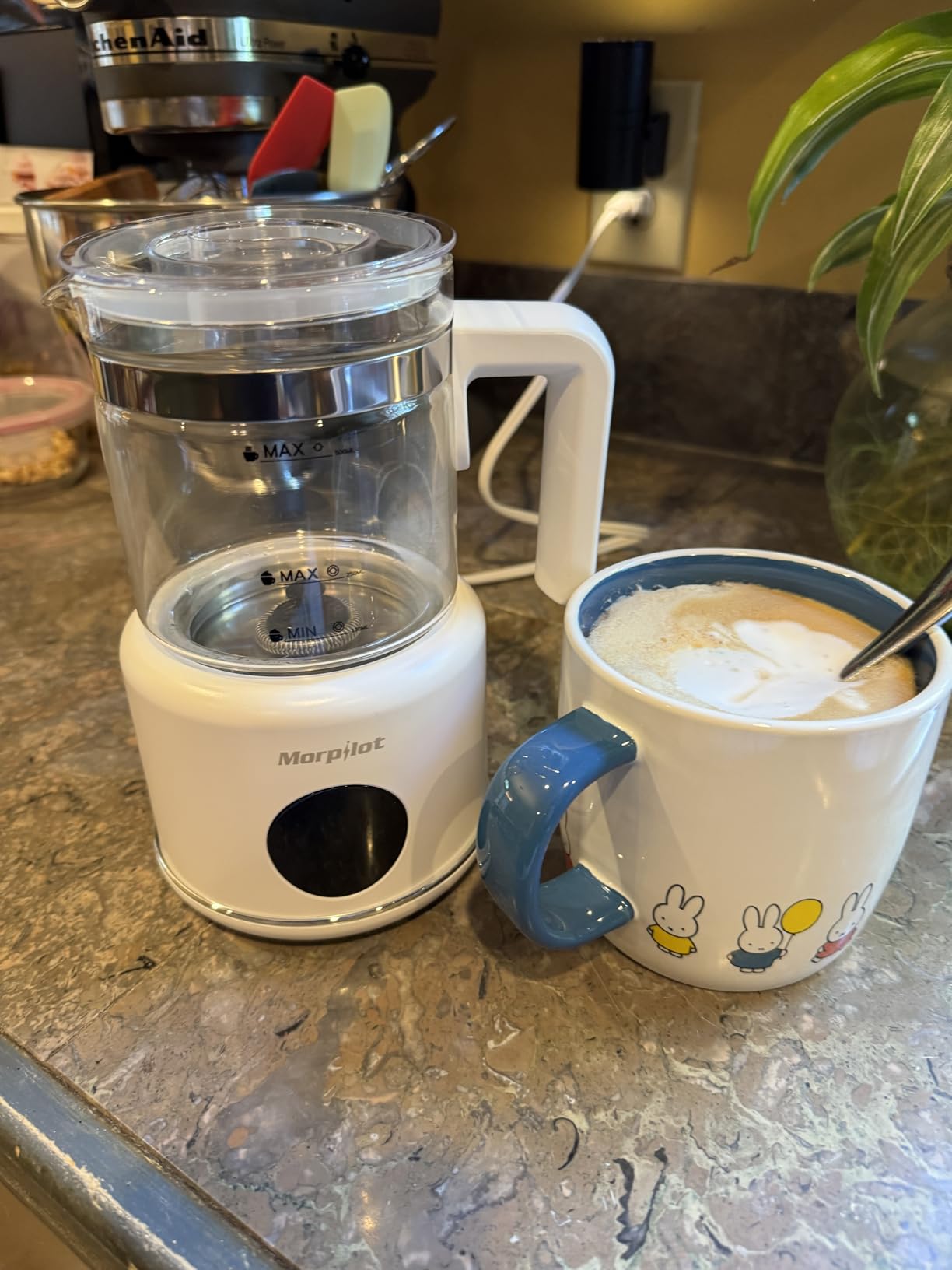 Large Electric Milk Frother and Steamer, 16.9oz/500ml Milk Steamer and Frother for Latte or Hot Chocolate, Dishwasher Safe, 6 Functions, Enjoy Perfect Milk Froth in 2 Min(White-Stainless Steel) customer photo 2