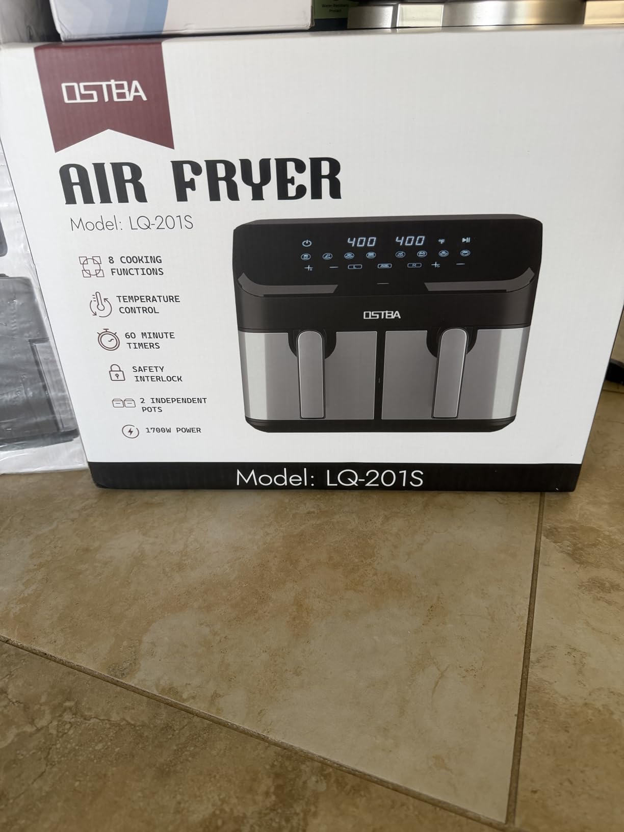 OSTBA 9.5QT Double Air Fryer, 1700W Dual Air Fryer with 2 Independent 4.25QT Stainless Steel Baskets, Digital Touchscreen, Sync Finish, 8 Presets, Auto Shutoff, Nonstick Dishwasher Safe customer photo 1