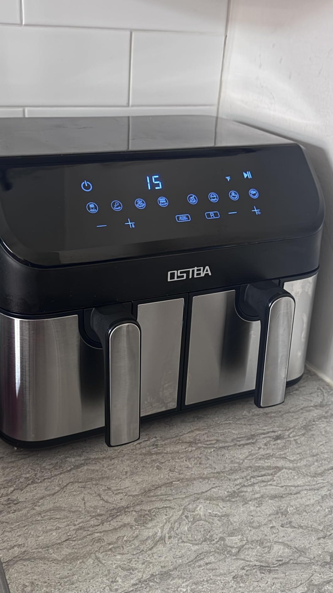 OSTBA 9.5QT Double Air Fryer, 1700W Dual Air Fryer with 2 Independent 4.25QT Stainless Steel Baskets, Digital Touchscreen, Sync Finish, 8 Presets, Auto Shutoff, Nonstick Dishwasher Safe customer photo 2