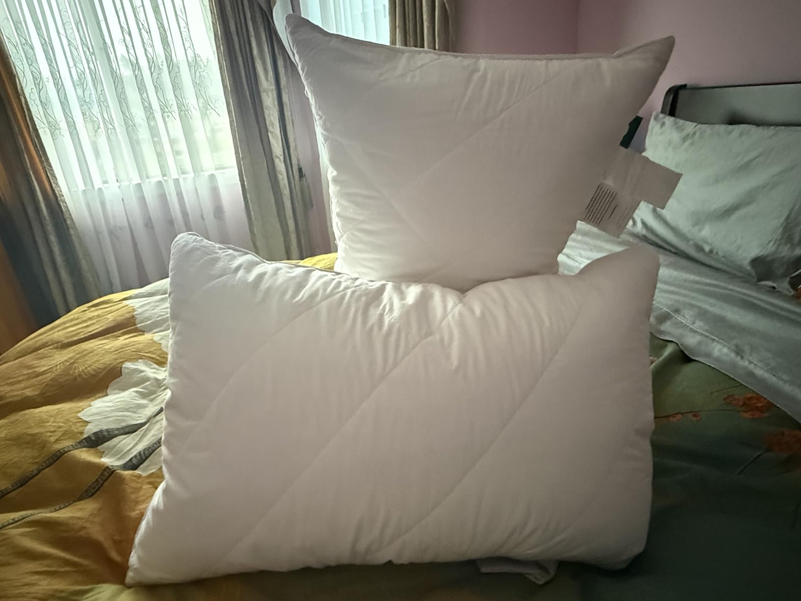 Three Geese White Goose Feather Cotton Pillows Queen Size Set of 2 - Soft 600 Thread Count Organic Cotton Cover, Soft Goose Feather Down Pillows for Side and Back Sleepers, 20x28inches customer photo 1