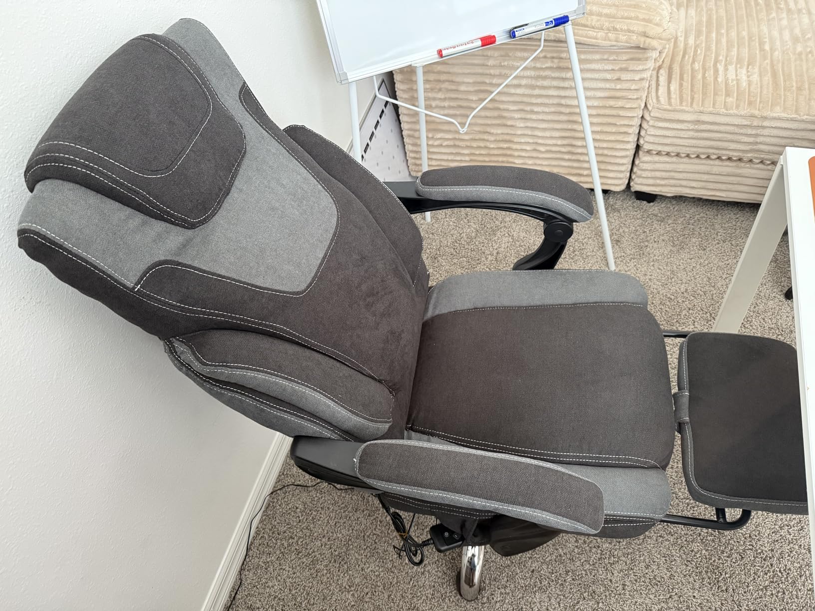 Massage Office Chair with Foot Rest, 6-Point Vibration & Heat Executive Office Chairs, Ergonomic Computer Chair for Heavy People, Big and Tall Fabric Office Chair, Recliner with Padded Armrest, BlackGrey customer photo 1