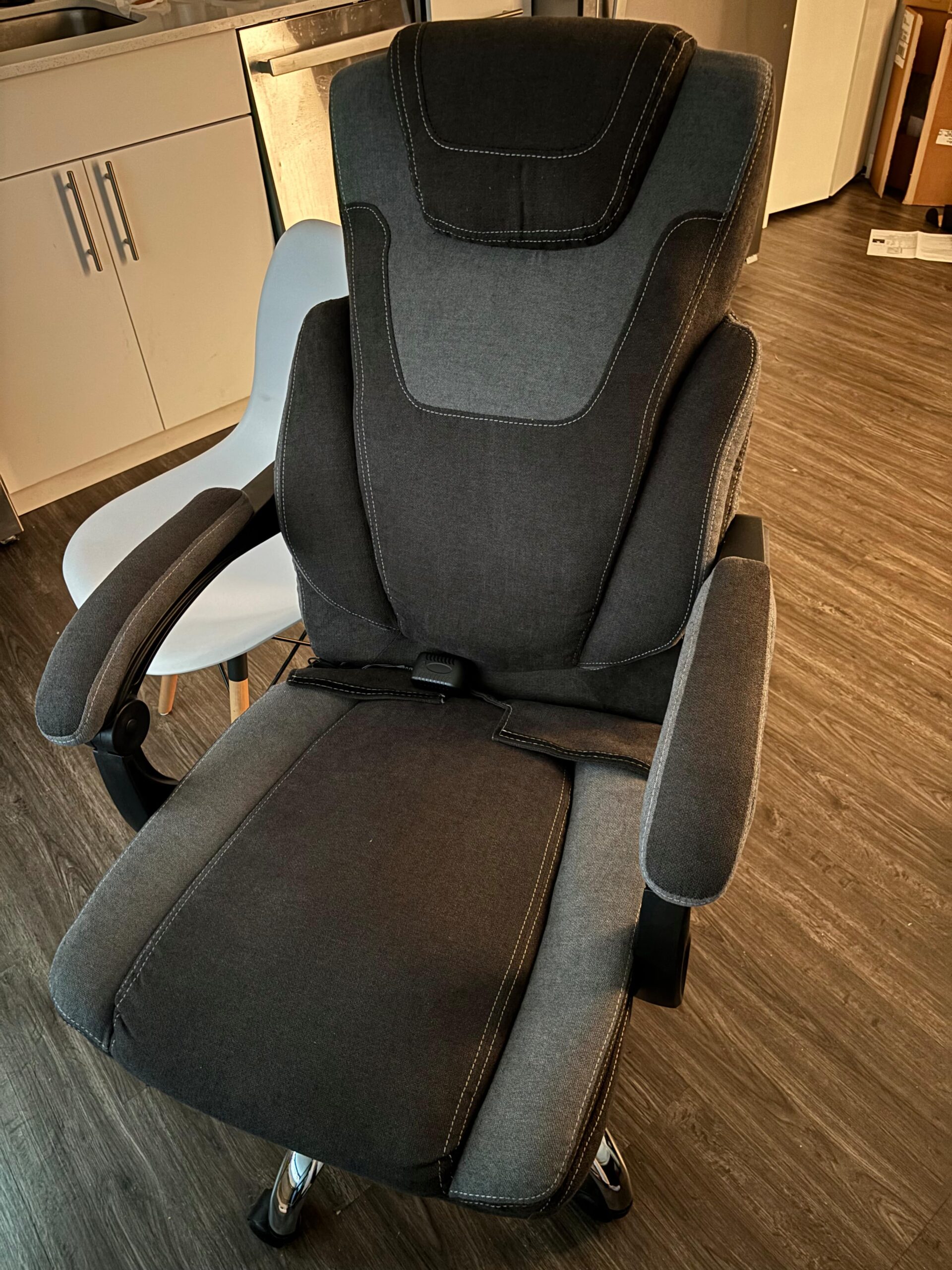 Massage Office Chair with Foot Rest, 6-Point Vibration & Heat Executive Office Chairs, Ergonomic Computer Chair for Heavy People, Big and Tall Fabric Office Chair, Recliner with Padded Armrest, BlackGrey customer photo 2