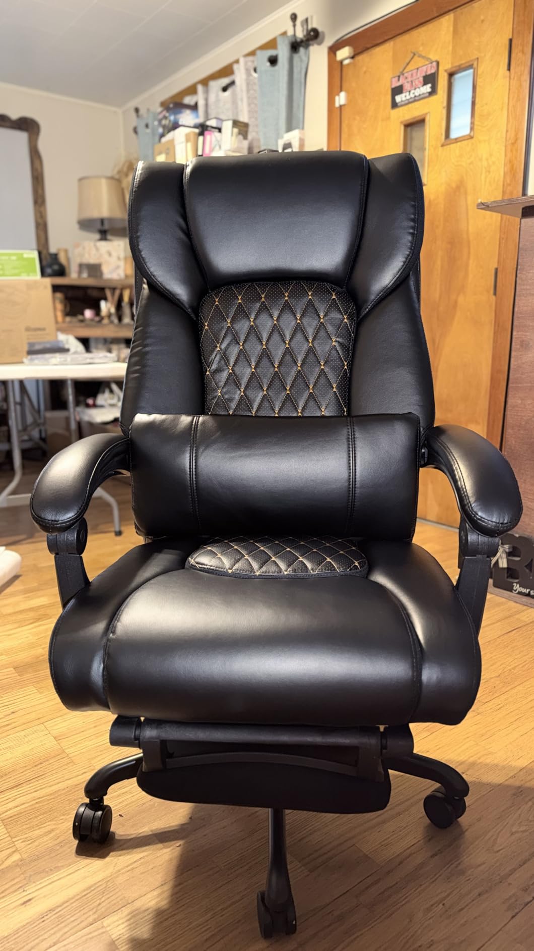 3D Kneading Massage Office Chair with Heat, 500 lbs Big and Tall Executive Computer Desk Recliner, Leather Electric Heated Chair with Footrest, Black customer photo 2