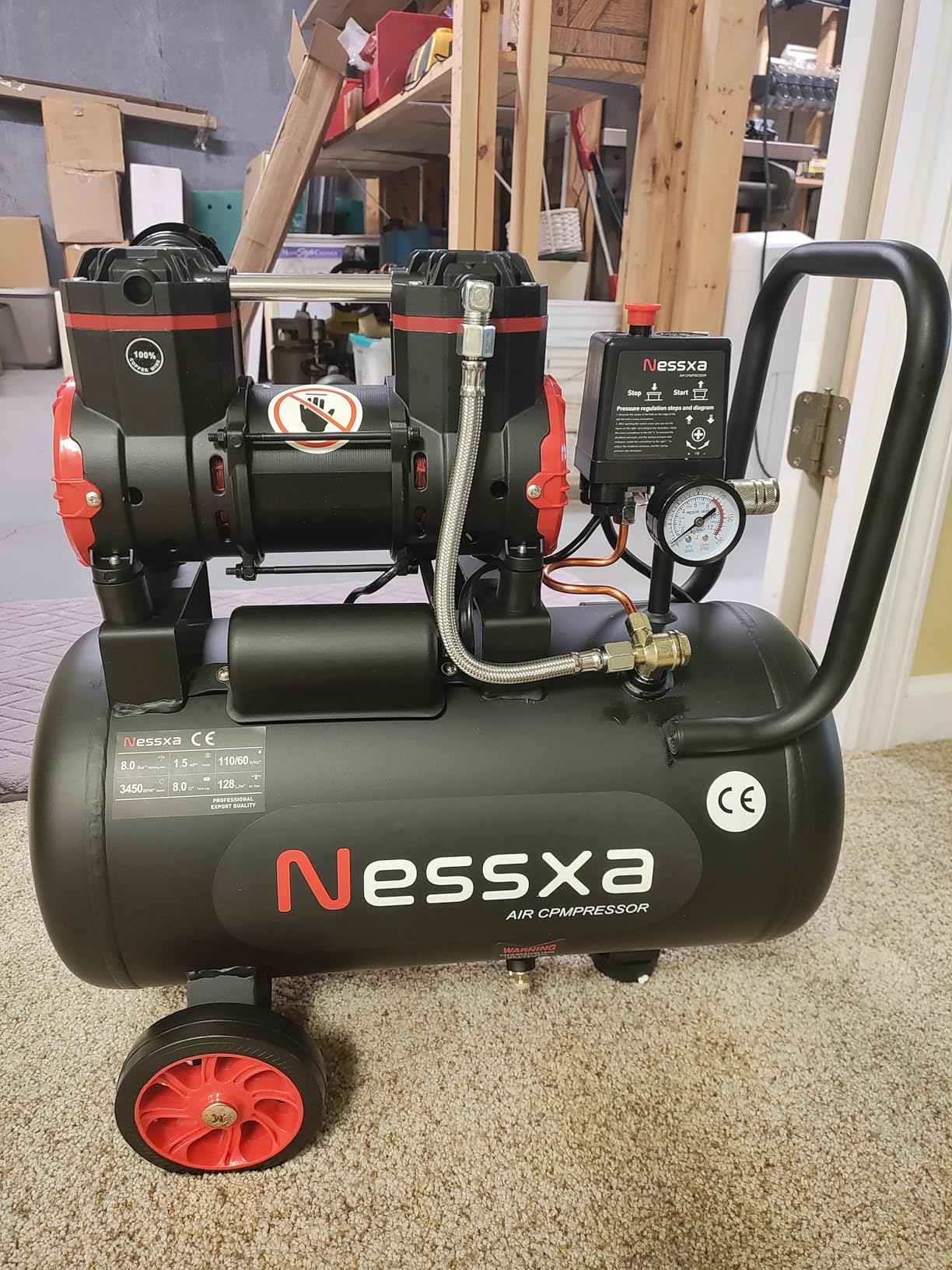 Ultra Quiet Air Compressor 14 Gallon, 2HP 8.75 CFM Max 115 PSI Pressure Oil-Free Steel Tank, Air Compressor with 2 Quick Couplers for Auto Repair, Tire Inflation, Spray Painting, Woodwork Nailing customer photo 2