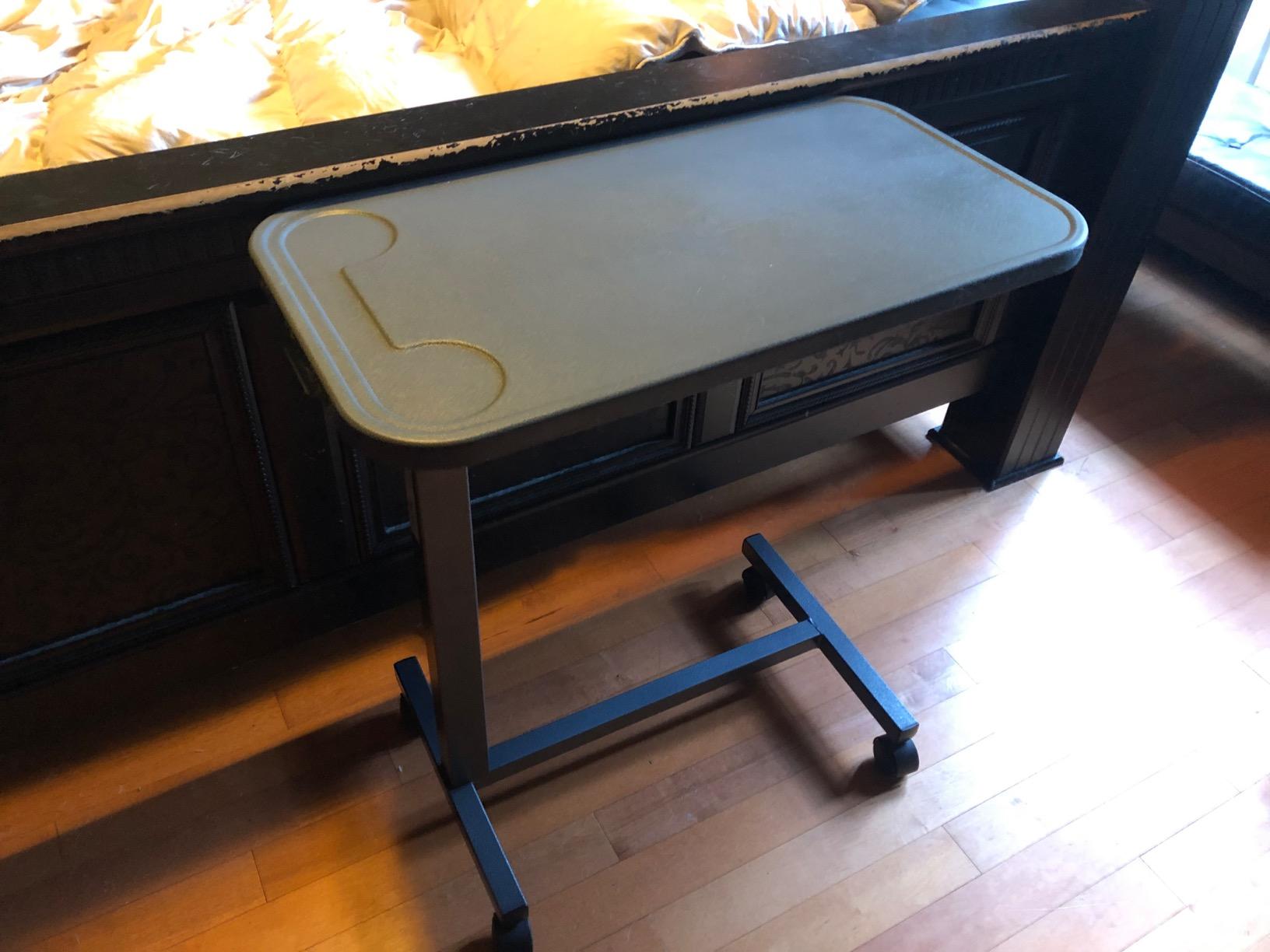 Medline Adjustable Overbed Bedside Table with Wheels, Great for Hospital Use or At Home as Bed Tray, Composite Table Top customer photo 1
