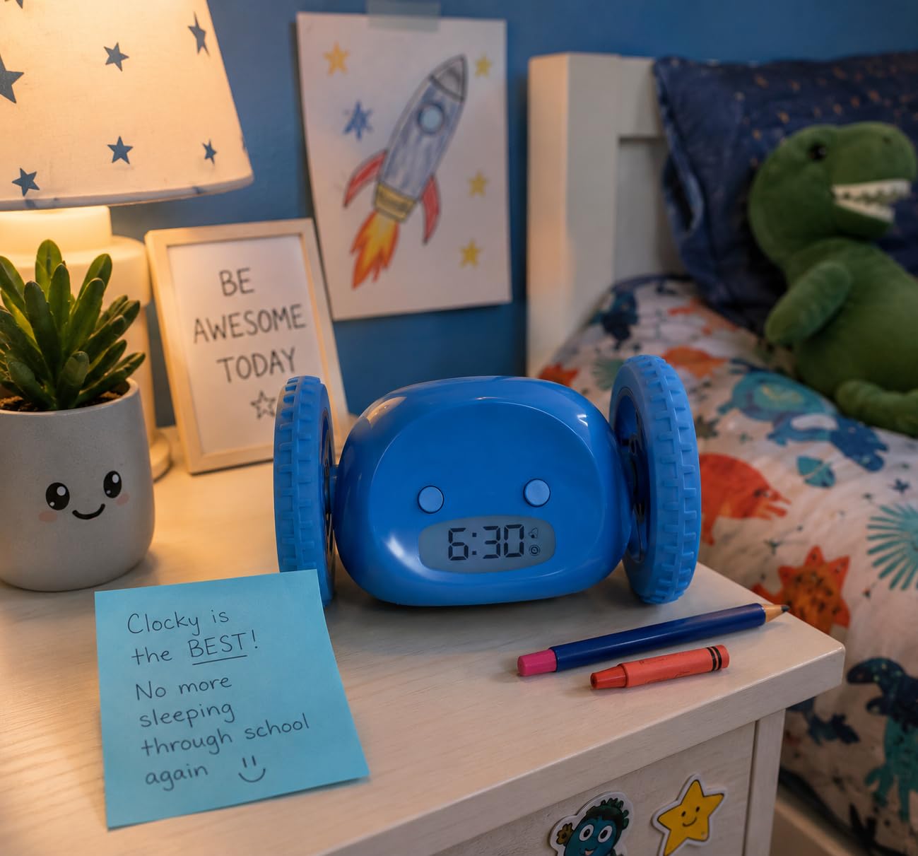 CLOCKY Alarm Clock on Wheels - Loud Rolling Alarm Clock for Heavy Sleepers | Runaway Clock that Jumps & Runs to Wake You Up | Funny Unique Gift for Adults, Teens & Kids Bedrooms (Black) customer photo 1