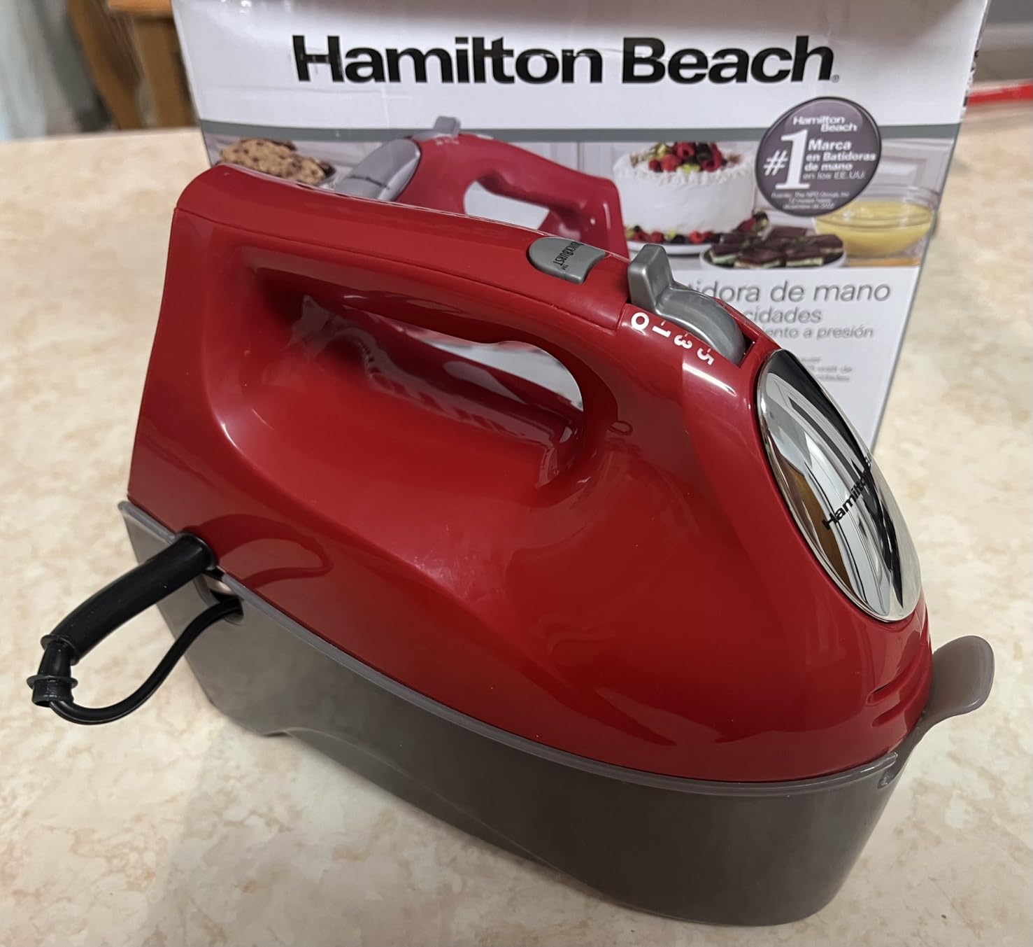 Hamilton Beach 6-Speed Electric Hand Mixer with Whisk, Traditional Beaters, Dough Hooks, Snap-On Storage Case, 275 Watts, Red customer photo 1
