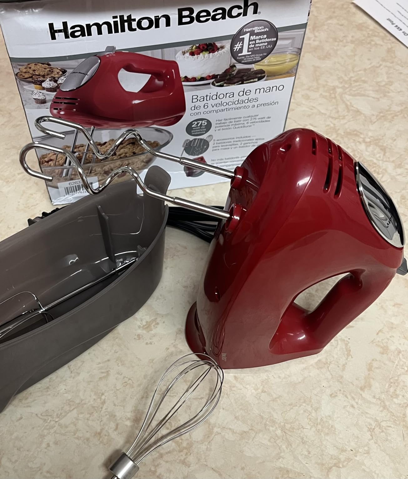 Hamilton Beach 6-Speed Electric Hand Mixer with Whisk, Traditional Beaters, Dough Hooks, Snap-On Storage Case, 275 Watts, Red customer photo 2