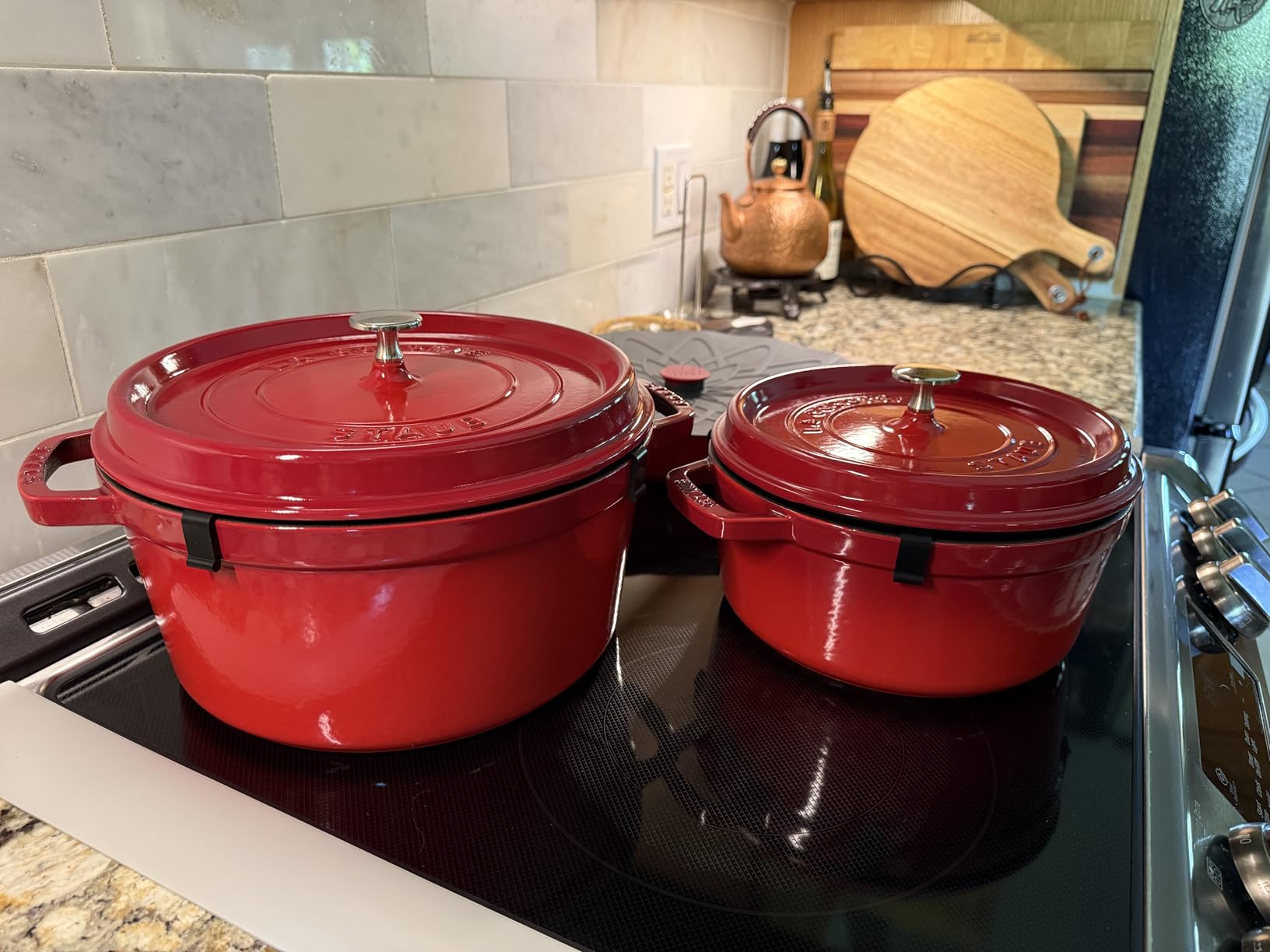 Staub Cast Iron Round Cocotte, Dutch Oven, 2.75-quart, serves 2-3, Made in France, Cherry customer photo 1