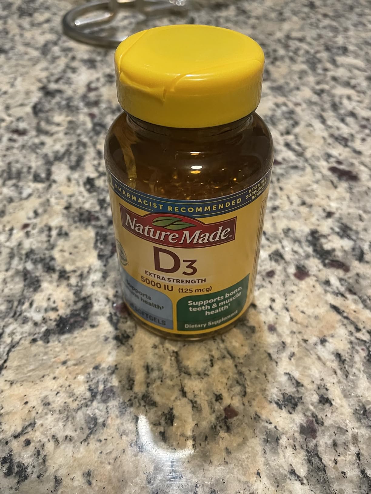 Nature Made Vitamin D3 5000 IU (125 mcg) Softgels, Extra Strength Vitamin D Supplement for Bone and Immune Health Support, 180 Count, 180 Day Supply customer photo 2