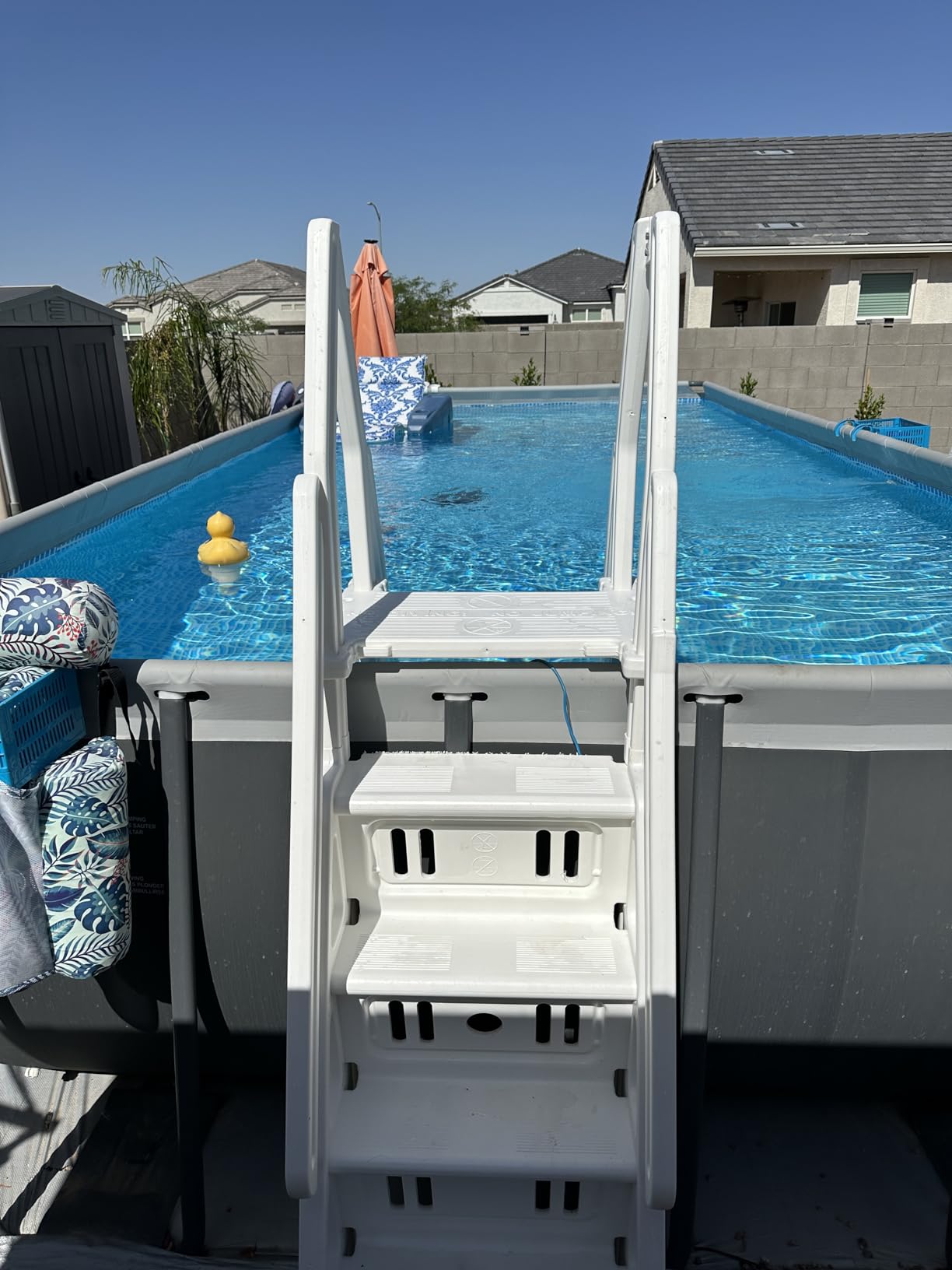Vinyl Works AF Adjustable 24 Inch Ladder for Above Ground Swimming Pools with Secure Gate Closure and 2 Deck Mount Flanges, White customer photo 1