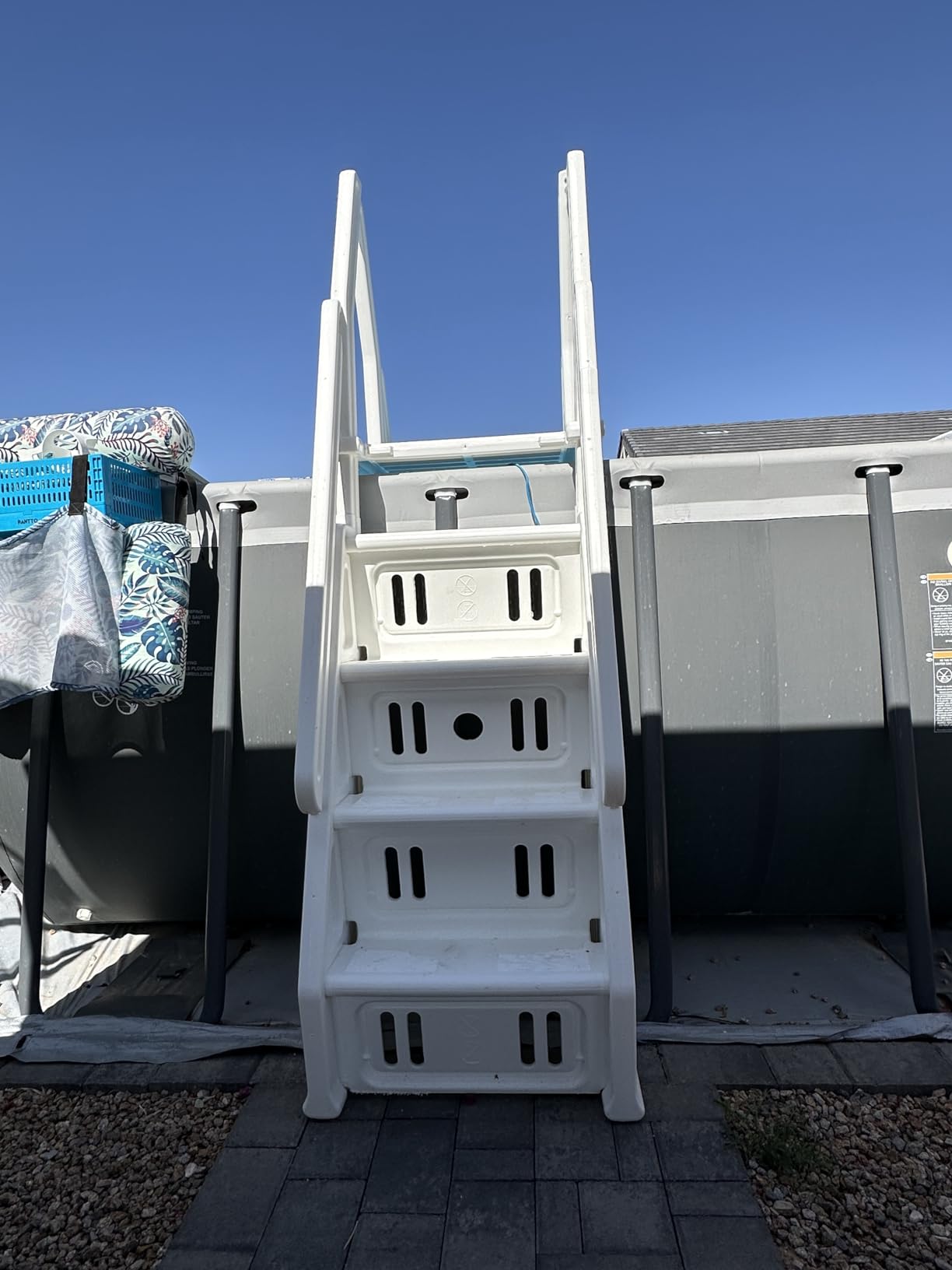 Vinyl Works AF Adjustable 24 Inch Ladder for Above Ground Swimming Pools with Secure Gate Closure and 2 Deck Mount Flanges, White customer photo 2