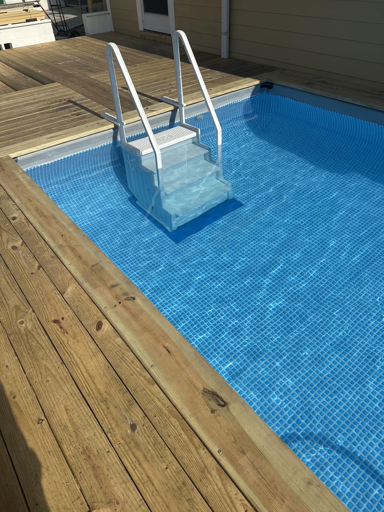 Blue Wave Easy Pool Steps - Above Ground Pool Ladder Anti-Slip Wide Stairs for Above Ground Pools with Handles - Fits 48-54 Inch Pools, 350-lb Limit, Includes Deck Mounting Brackets - White Vinyl customer photo 2