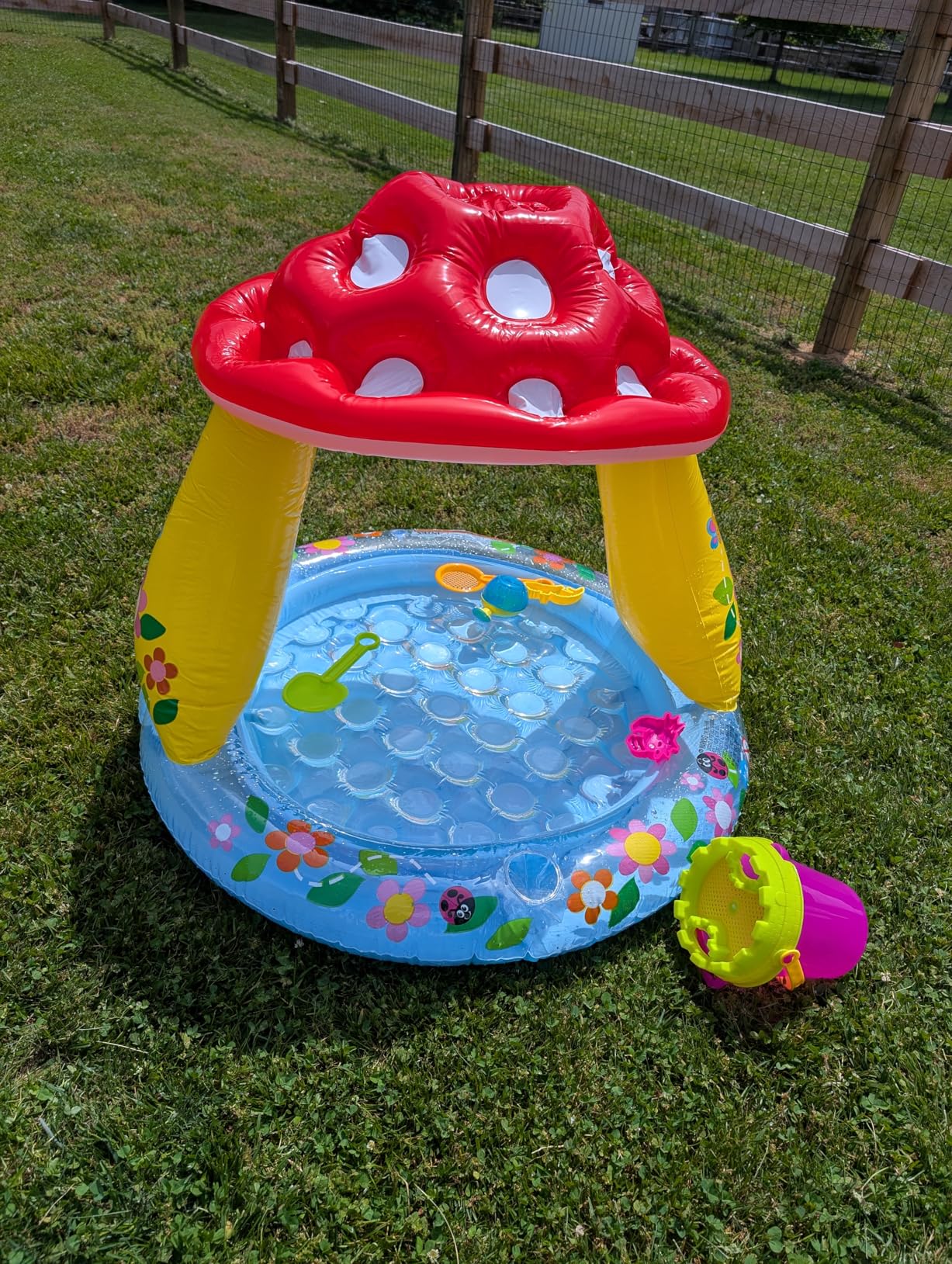 INTEX 57114EP Mushroom Baby Pool: Built-In Mushroom Shade - Soft Inflatable Floor - Durable Vinyl - Ages 1-3 - 40