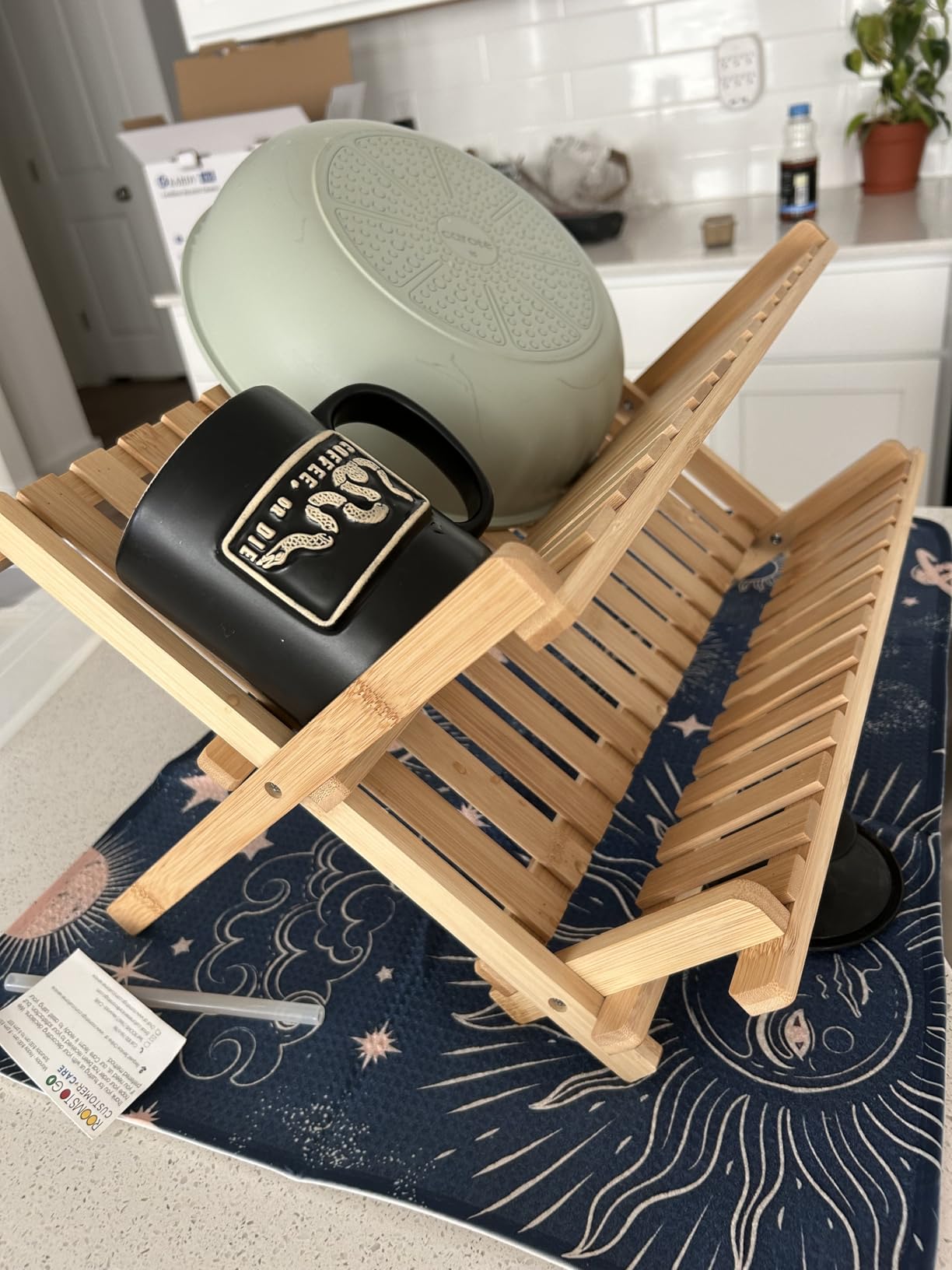 Bambüsi Dish Drying Rack - Collapsible Bamboo 2 Tier Foldable Wooden Dish Drainer for Countertop, Plates Cups Bowls Utensils - Eco Friendly Folding Bamboo Dish Rack for Kitchen Apartment RV Home Small customer photo 2