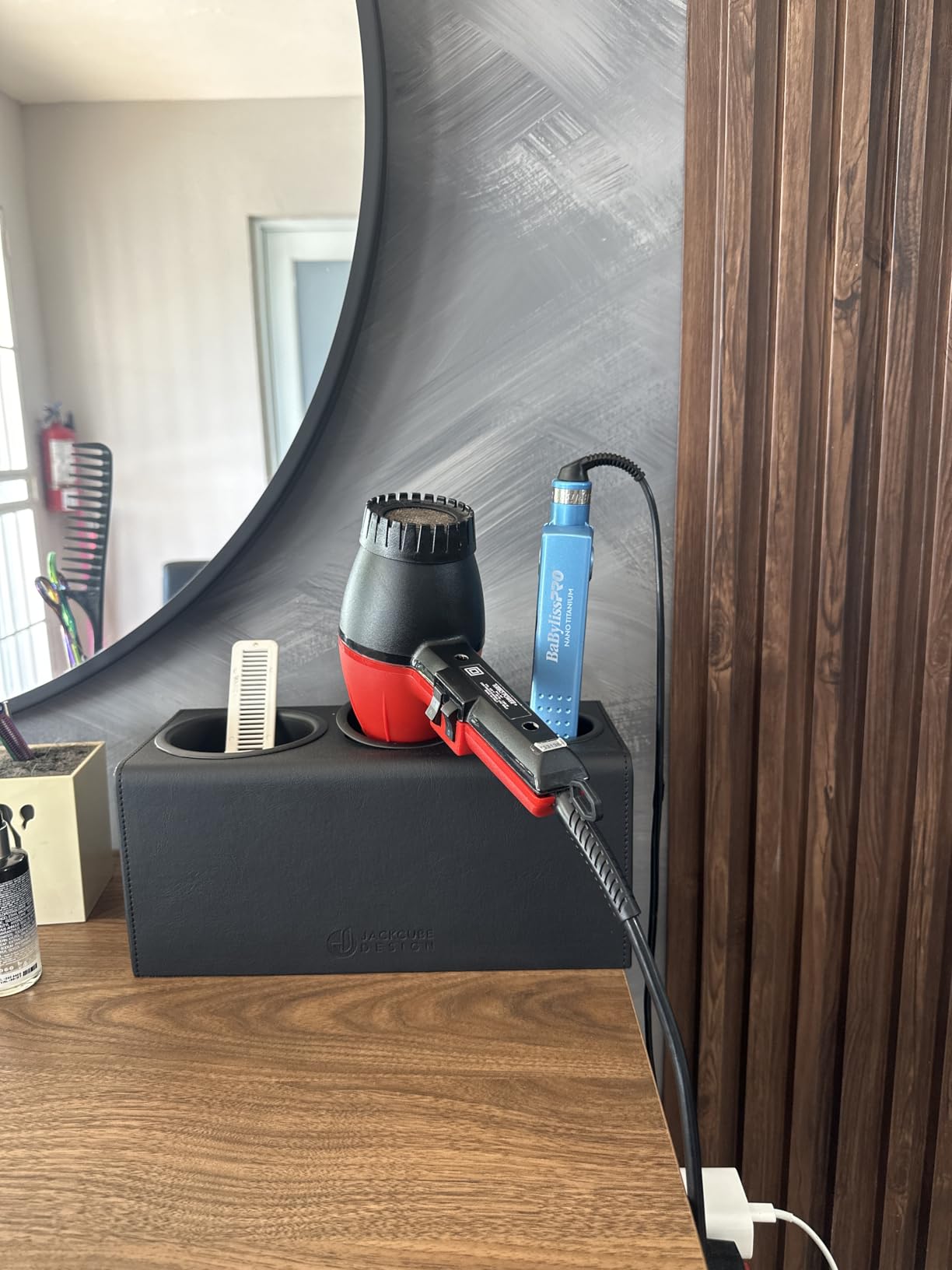 Hair Dryer Holder Hair Tool and Styling Organizer, Bathroom Countertop Blow Dryer Organizer, Vanity Storage Stand for Accessories, Makeup, Toiletries (Black) - MK154C customer photo 1
