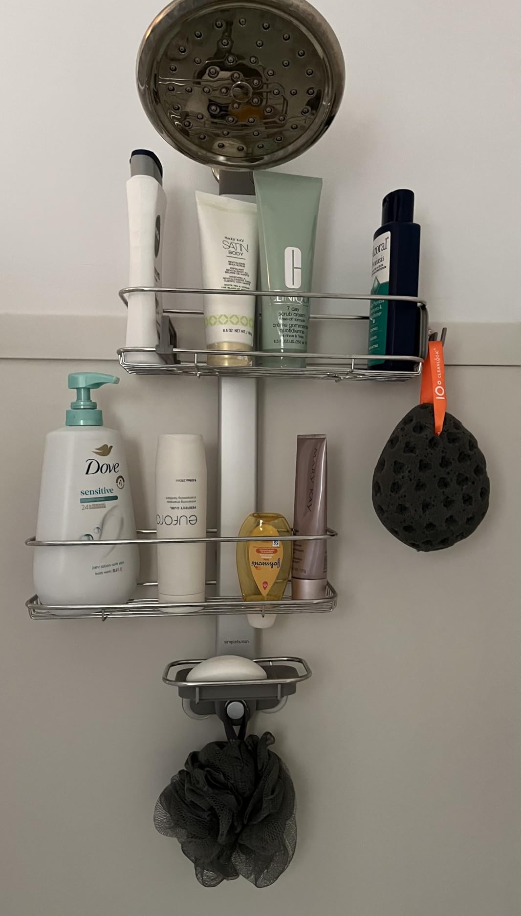 simplehuman X-Large Adjustable Hanging Shower Caddy, Handheld Showerhead Compatible, Family-Size Bathroom Organizer with 12-Inch Extended Neck, Adjustable Shelves, Rust-Proof Stainless Steel customer photo 2