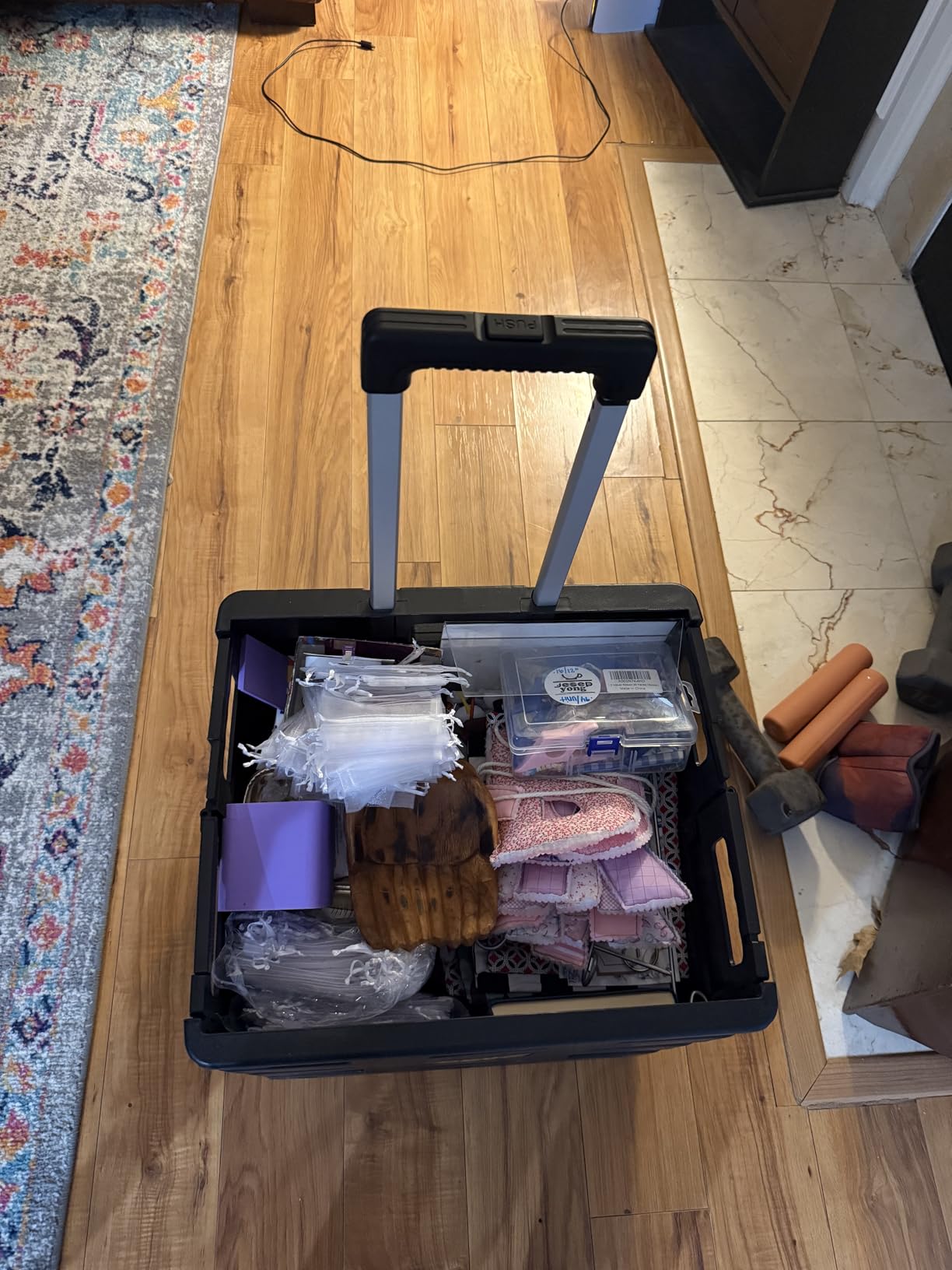 dbest products Quik Cart Collapsible Rolling Crate on Wheels for Teachers Tote Basket 80 lbs Capacity, Made from Heavy Duty Plastic Used as a Seat, Black customer photo 1