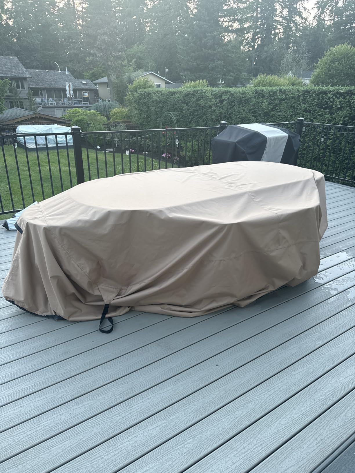ULTCOVER Rectangular Patio Heavy Duty Table Cover - 600D Tough Canvas Waterproof Outdoor Dining Table and Chairs Furniture Cover 88L x 62W x 28H customer photo 1
