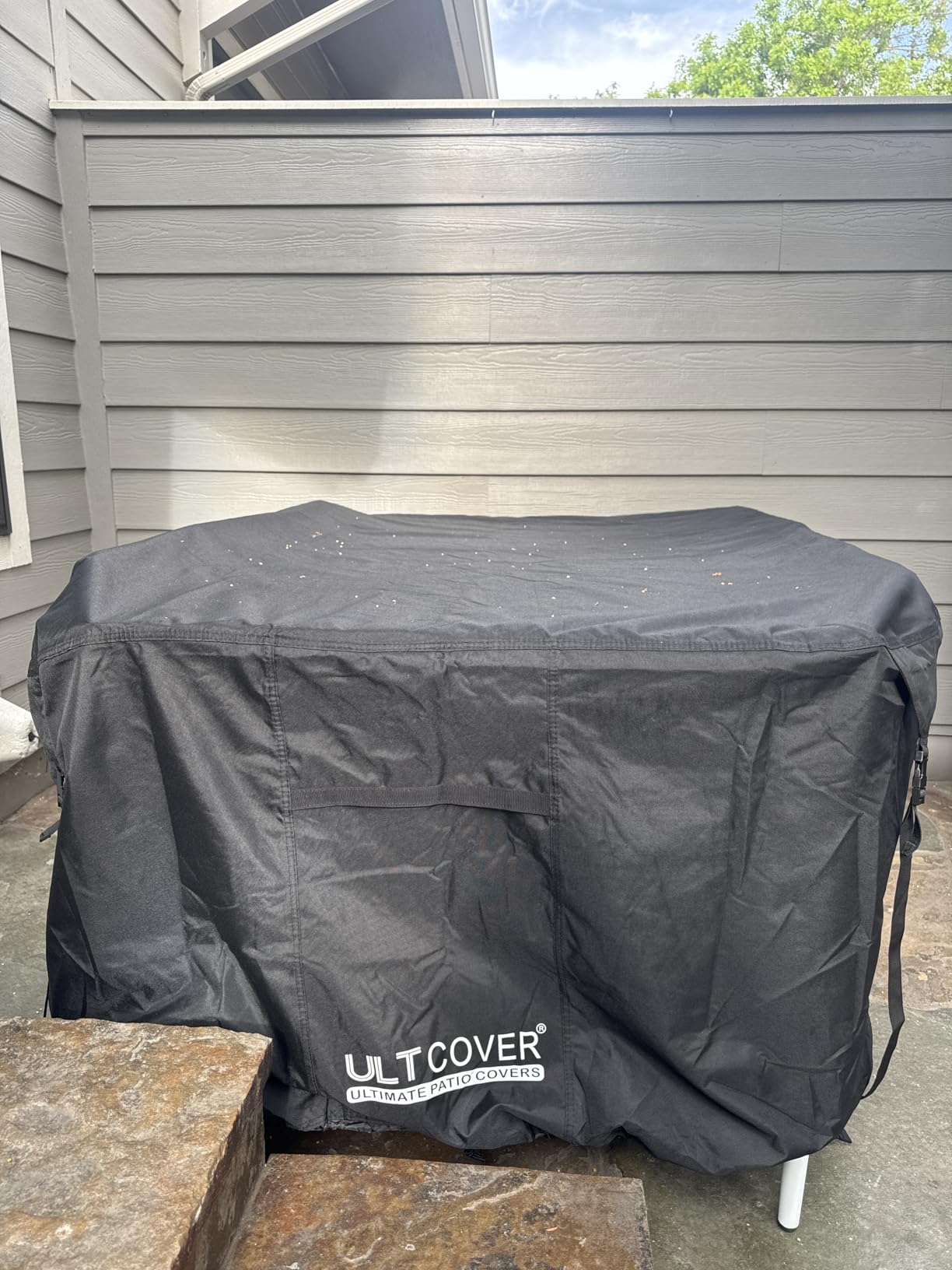 ULTCOVER Rectangular Patio Heavy Duty Table Cover - 600D Tough Canvas Waterproof Outdoor Dining Table and Chairs Furniture Cover 88L x 62W x 28H customer photo 2