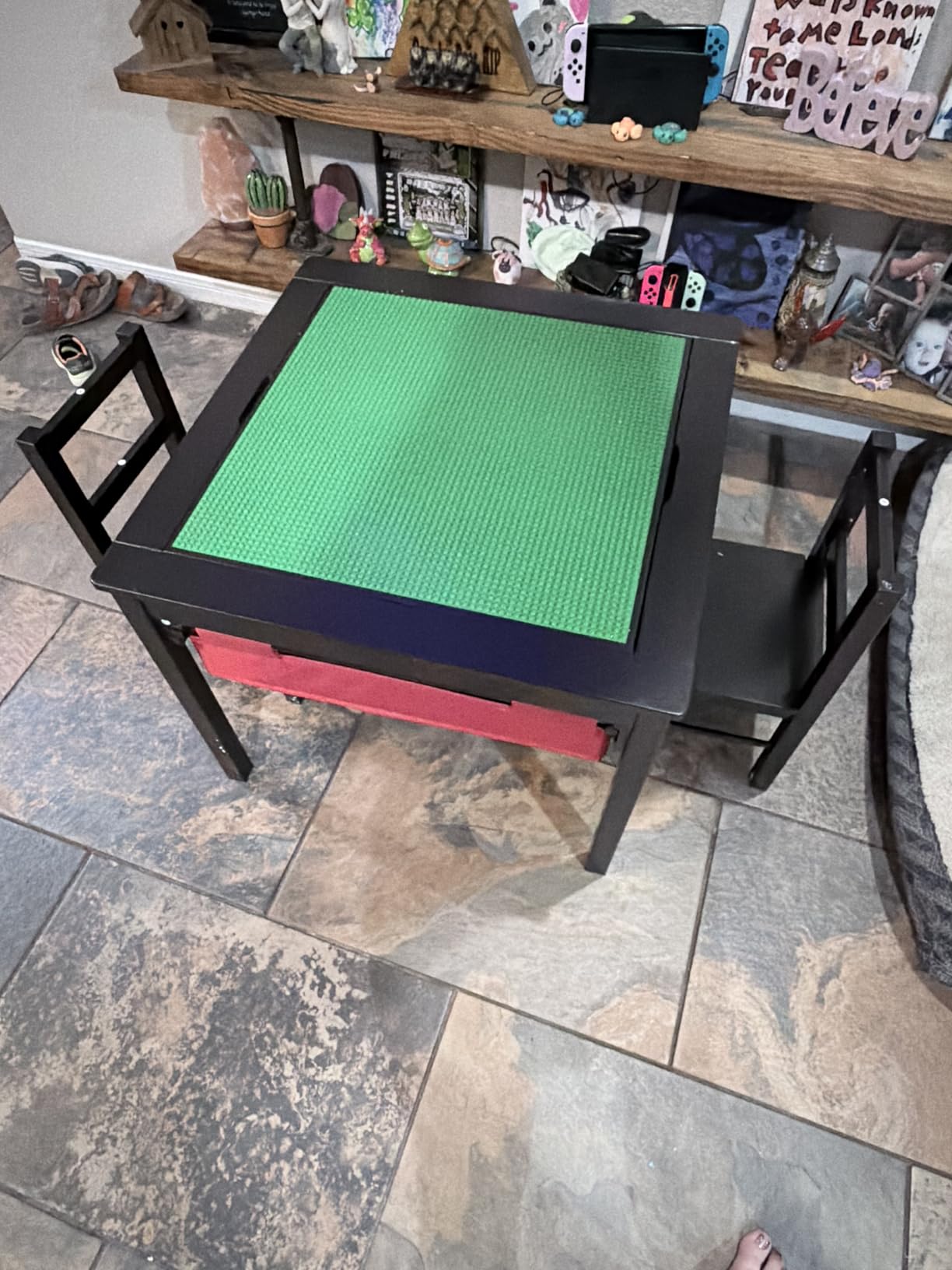 UTEX Wooden 2 in 1 Kids Construction Activity Table and 2 Chairs Set with Storage Drawers, and Built in Plate Compatible with Lego and Duplo Bricks (White with Grey Drawers) customer photo 1