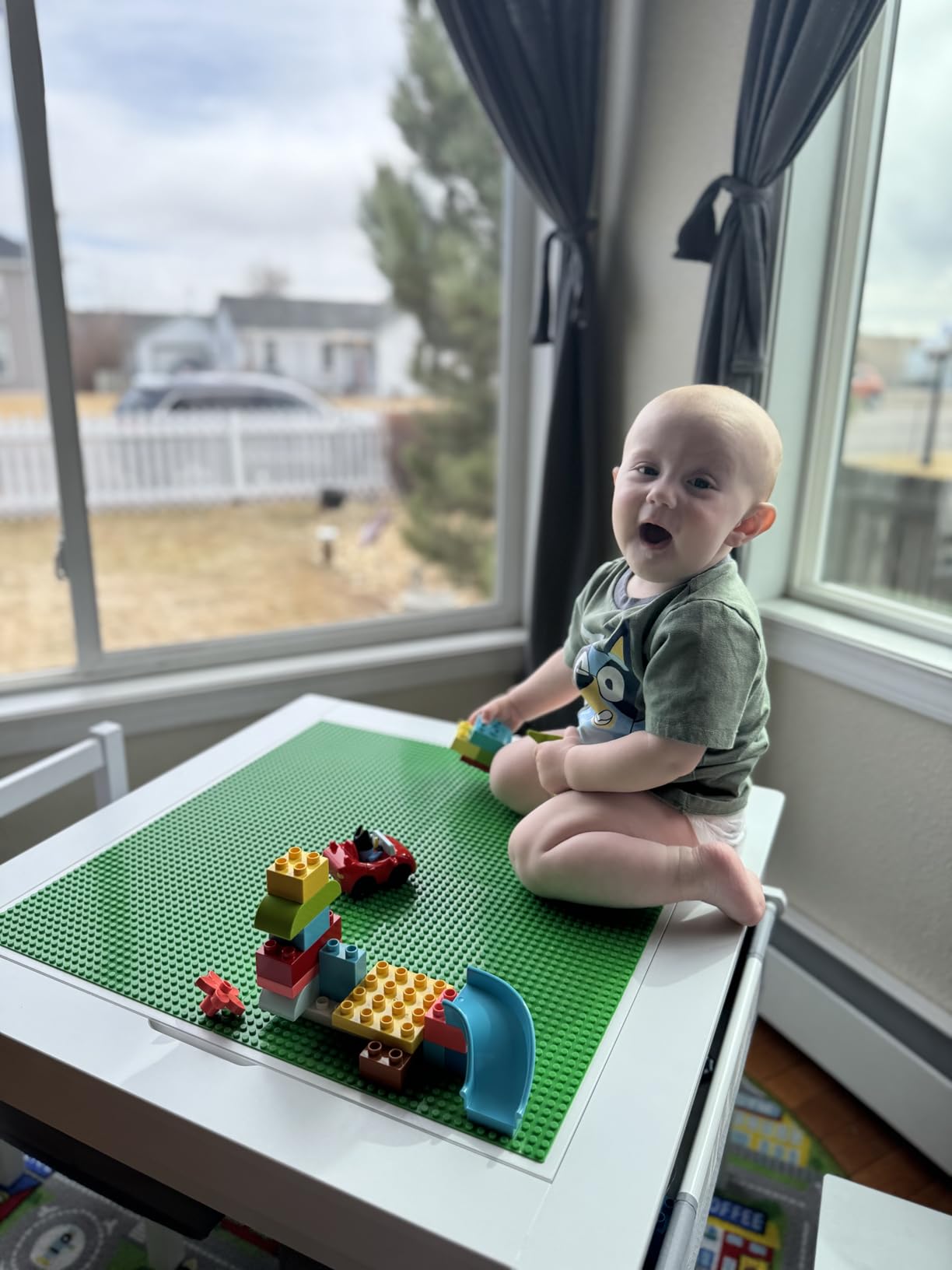 UTEX Wooden 2 in 1 Kids Construction Activity Table and 2 Chairs Set with Storage Drawers, and Built in Plate Compatible with Lego and Duplo Bricks (White with Grey Drawers) customer photo 2