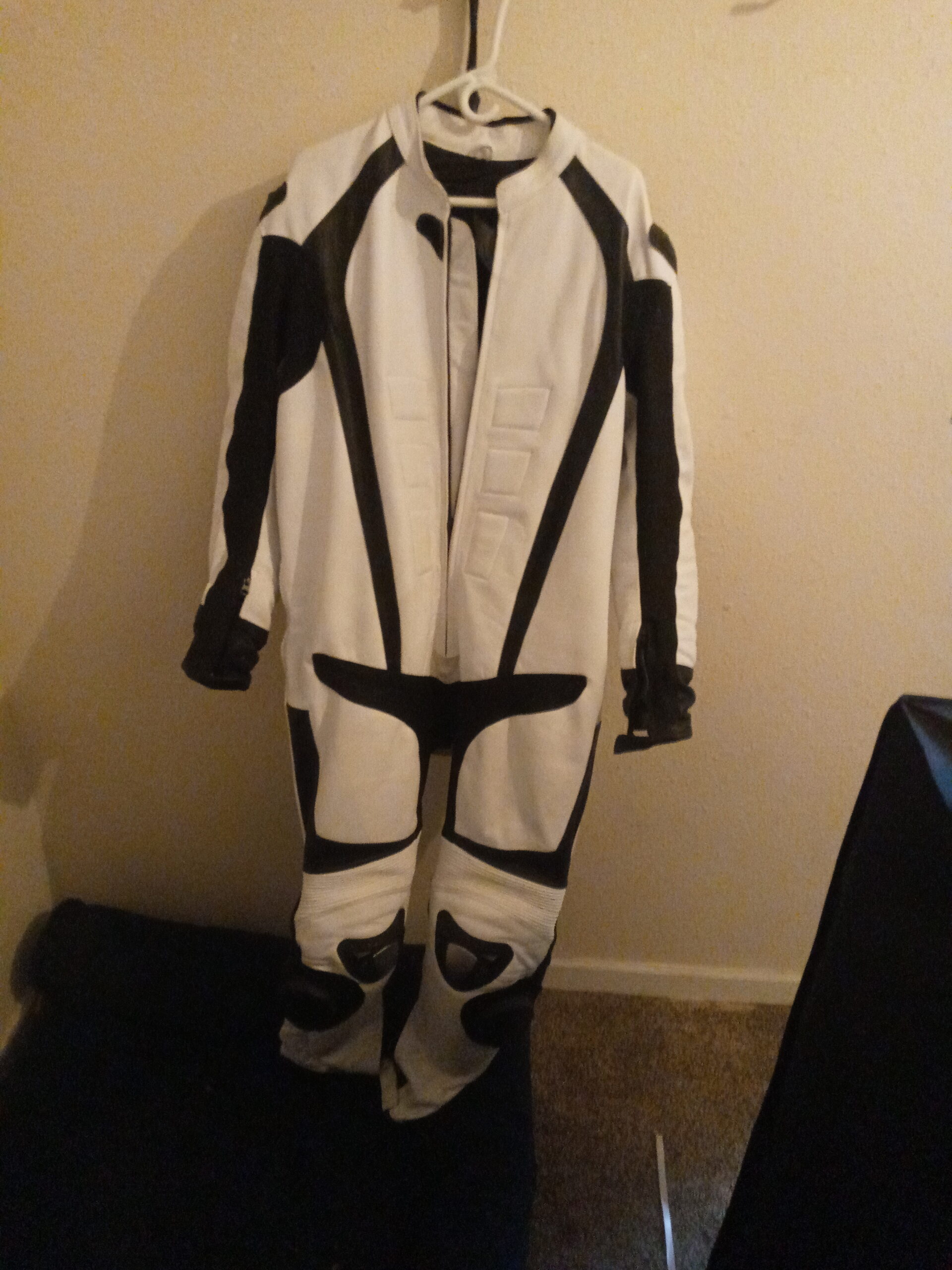 Motorcycle White and Black One Piece Leather Racing Suit CE Approved Protection customer photo 1