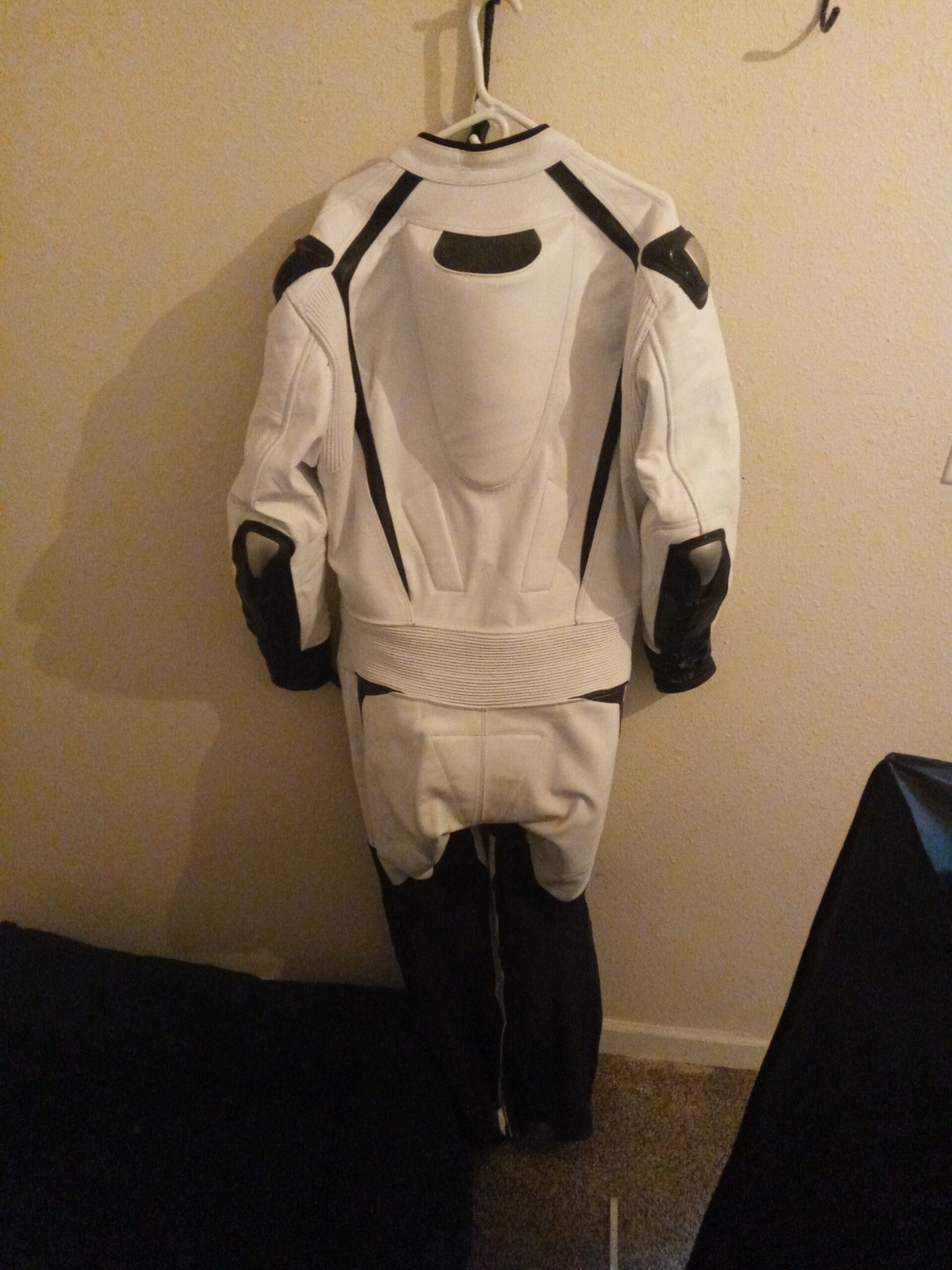 Motorcycle White and Black One Piece Leather Racing Suit CE Approved Protection customer photo 2