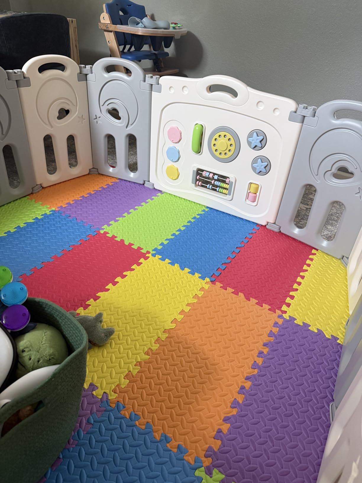 Fortella Cloud Castle Foldable Playpen, Baby Safety Play Yard with Writing Whiteboard and Activity Wall, Pack and Play for Toddlers 1-3, Indoors or Outdoors (Gray, 14 Panel) customer photo 1