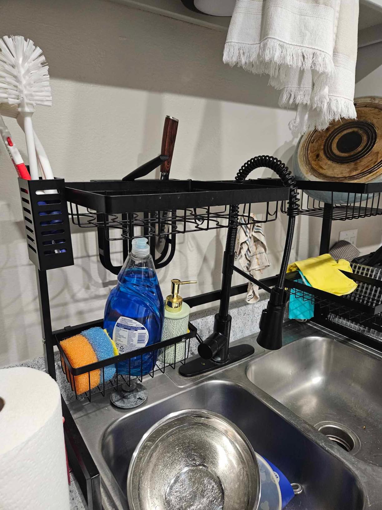 KES 30-Inch Kitchen Pot Rack - Mounted Hanging Rack for Kitchen Storage and Organization - Matte Black 2-Tier Wall Shelf with Guard Rail for Pots and Pans Organizer with 12 Hooks - KUR215S75B-BK customer photo 2