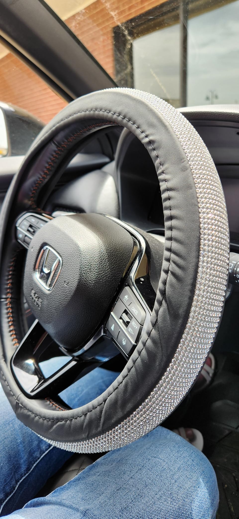 New Diamond Leather Steering Wheel Cover with Bling Bling Crystal Rhinestones, Universal Fit 15 Inch Car Wheel Protector for Women Girls Black customer photo 1