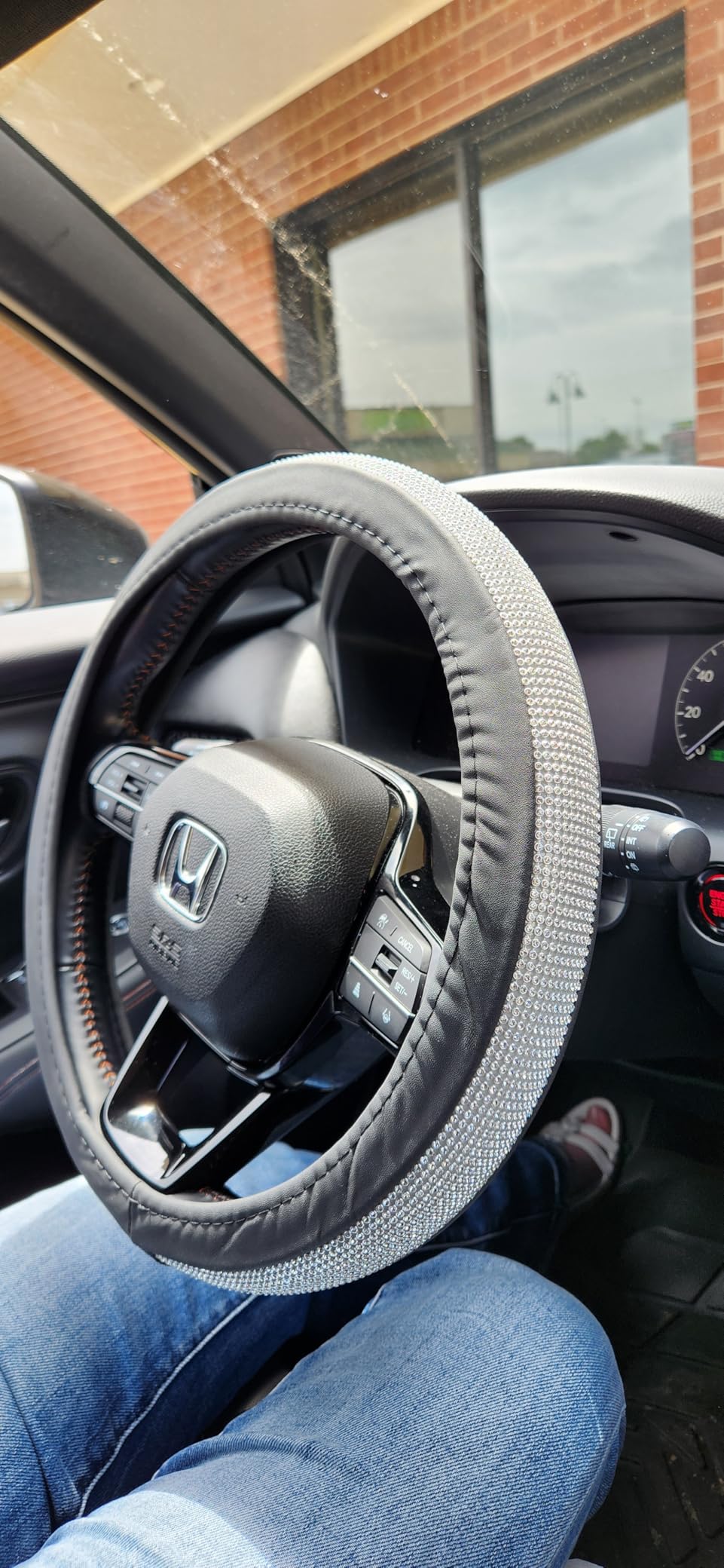 New Diamond Leather Steering Wheel Cover with Bling Bling Crystal Rhinestones, Universal Fit 15 Inch Car Wheel Protector for Women Girls Black customer photo 2