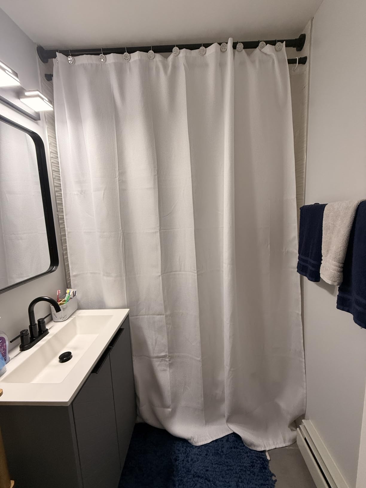 AmazerBath White Shower Curtain Fabric, Waffle Shower Curtains for Bathroom, Cloth Shower Curtain Heavy Duty, Thick Bathroom Shower Curtains Hotel Quality, Premium Polyester, 72x72 Inches customer photo 1