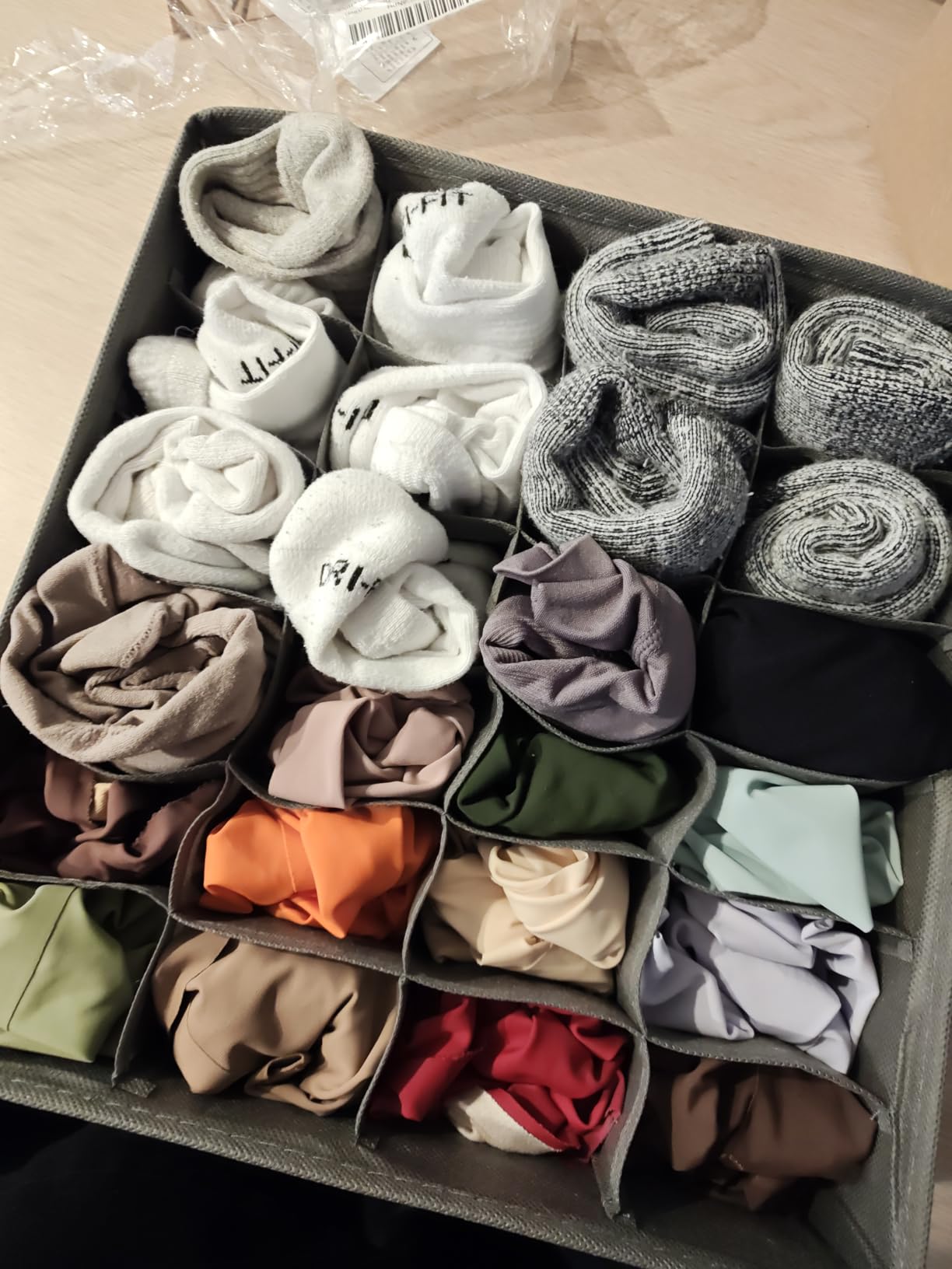 joyoldelf Sock Drawer Organizer Divider 2 Packs Underwear Organizer, 24 Cell Closet Organizers and Storage Organizer Sock Holders Organizers for Storing Socks, Handkerchiefs, Ties, Belts (Grey) customer photo 1