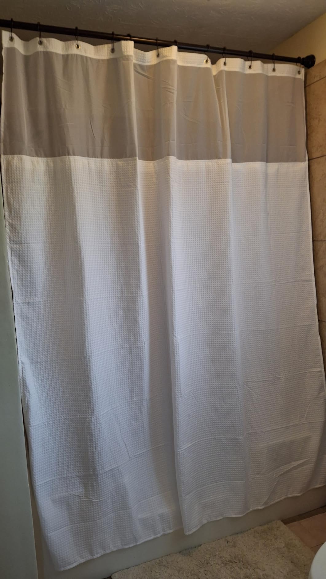 Hotel Style Cotton Shower Curtain with Snap-in Fabric Liner, Mesh Window Top, Honeycomb Waffle Weave Cotton Blend Fabric, Washable, White, 72x72 Inches customer photo 1