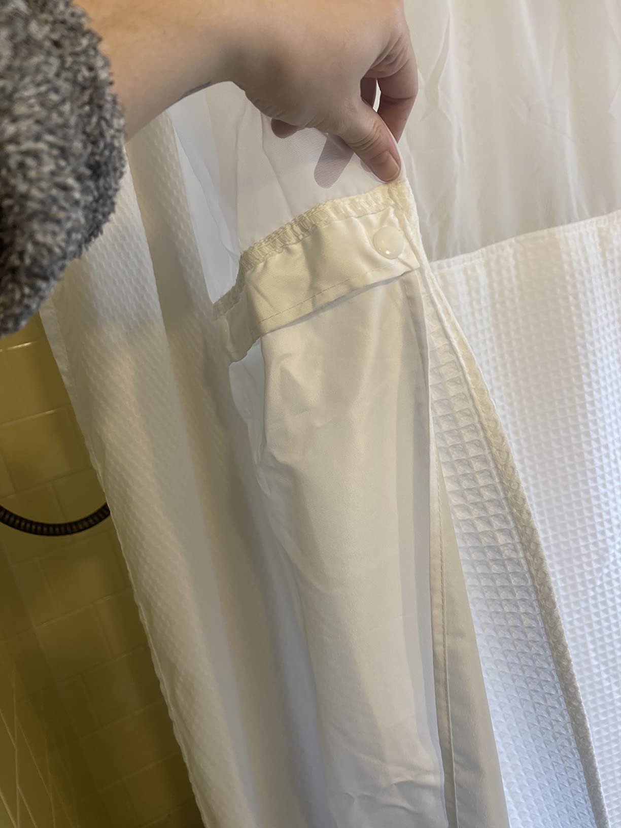 Hotel Style Cotton Shower Curtain with Snap-in Fabric Liner, Mesh Window Top, Honeycomb Waffle Weave Cotton Blend Fabric, Washable, White, 72x72 Inches customer photo 2