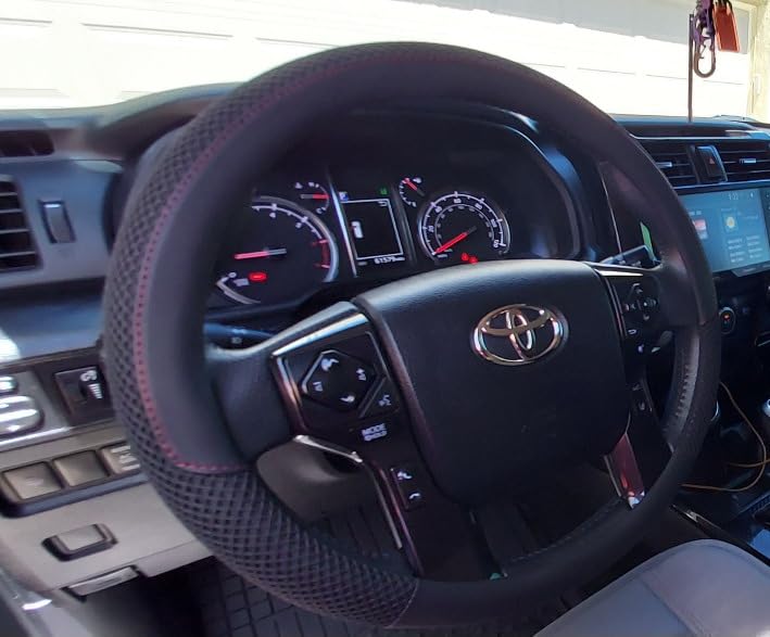 KAFEEK 15 inch Steering Wheel Cover, Cooling Ice Silk Mesh with Microfiber Leather, Ultra Breathable, Anti Slip Car Grip, Heat Resistant Summer Cool, Universal Fit, Black customer photo 2