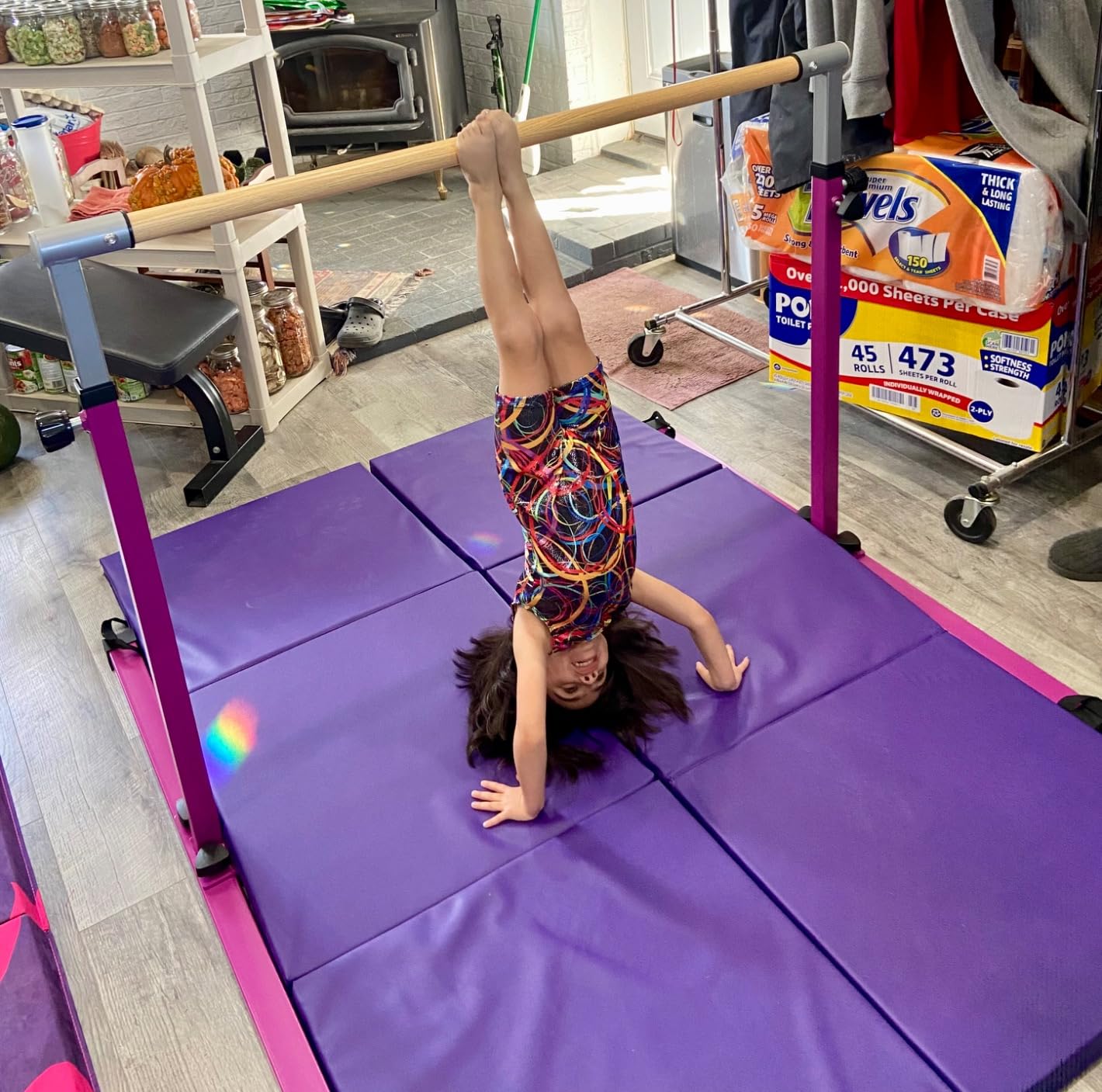 ProsourceFit Tri-Fold Folding Thick Exercise Mat 6'x2' with Carrying Handles for MMA, Gymnastics, Stretching, Core Workouts, Purple customer photo 2